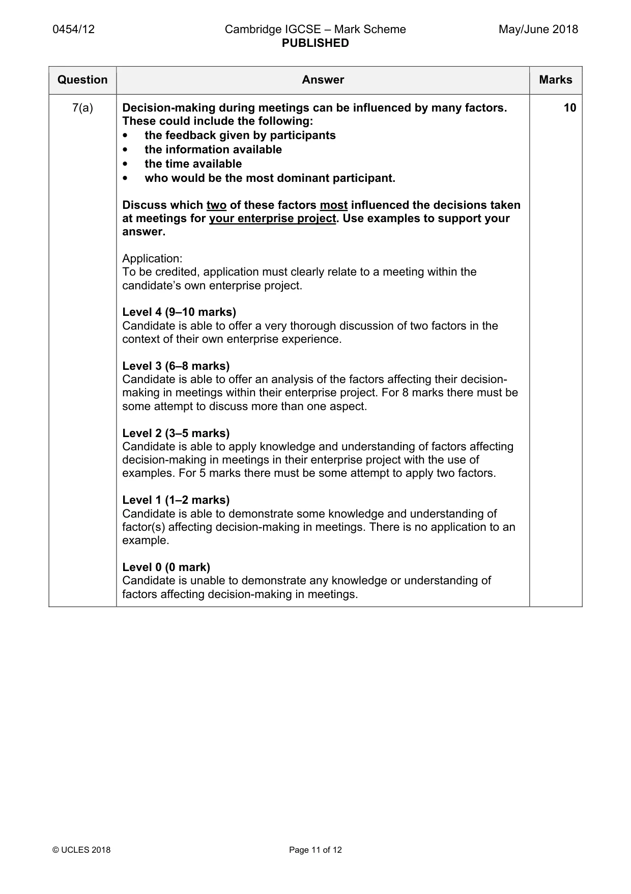 Mark scheme, page 11 of 12