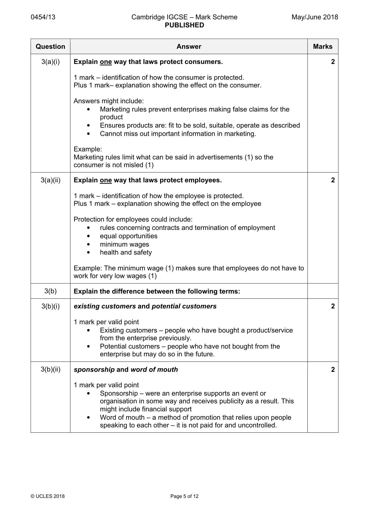 Mark scheme, page 5 of 12