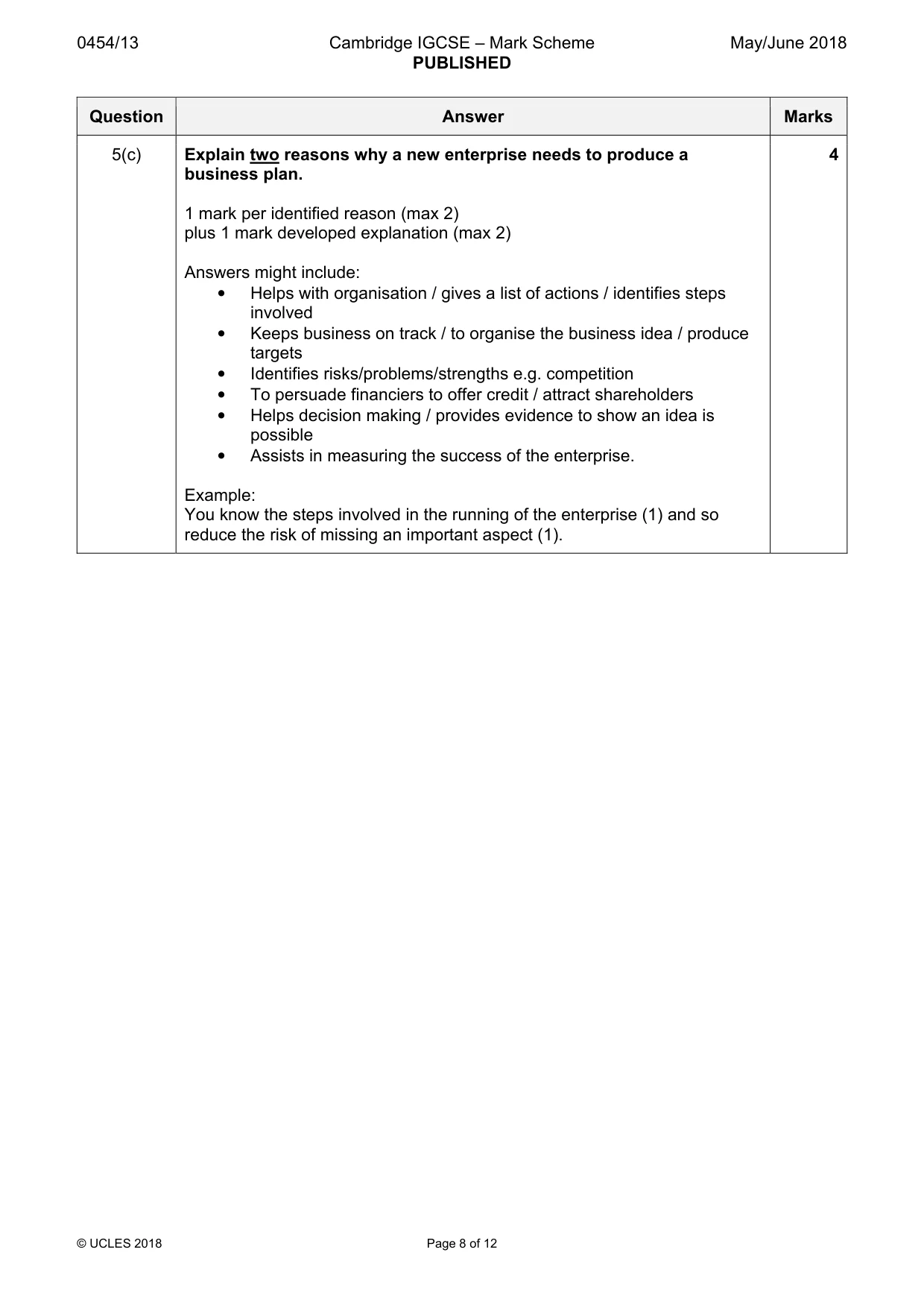 Mark scheme, page 8 of 12