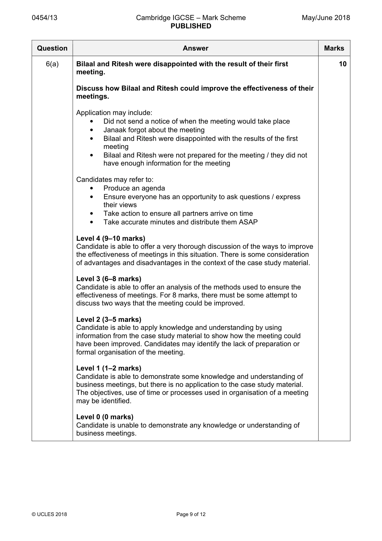 Mark scheme, page 9 of 12