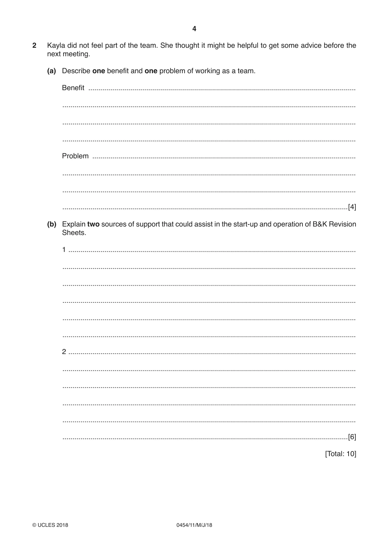 Cambridge IGCSE Enterprise 0454 2018 May/June Paper 1 · Variant 1 question paper, page 4 of 16