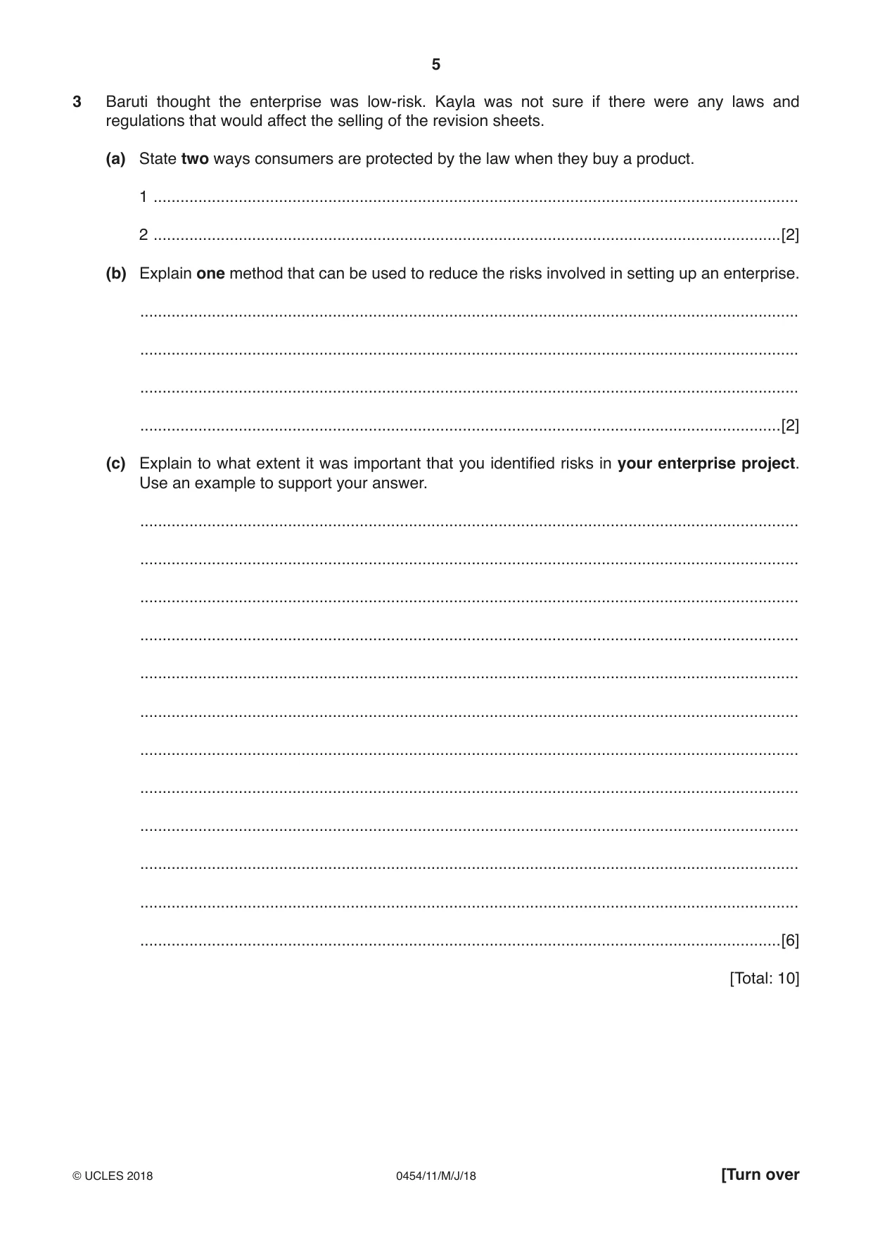 Cambridge IGCSE Enterprise 0454 2018 May/June Paper 1 · Variant 1 question paper, page 5 of 16