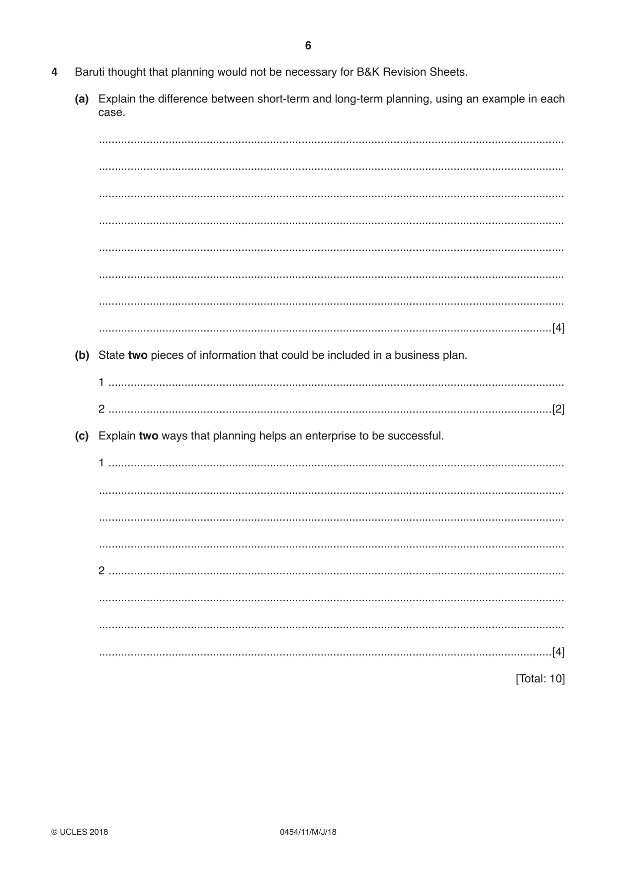 Cambridge IGCSE Enterprise 0454 2018 May/June Paper 1 · Variant 1 question paper, page 6 of 16