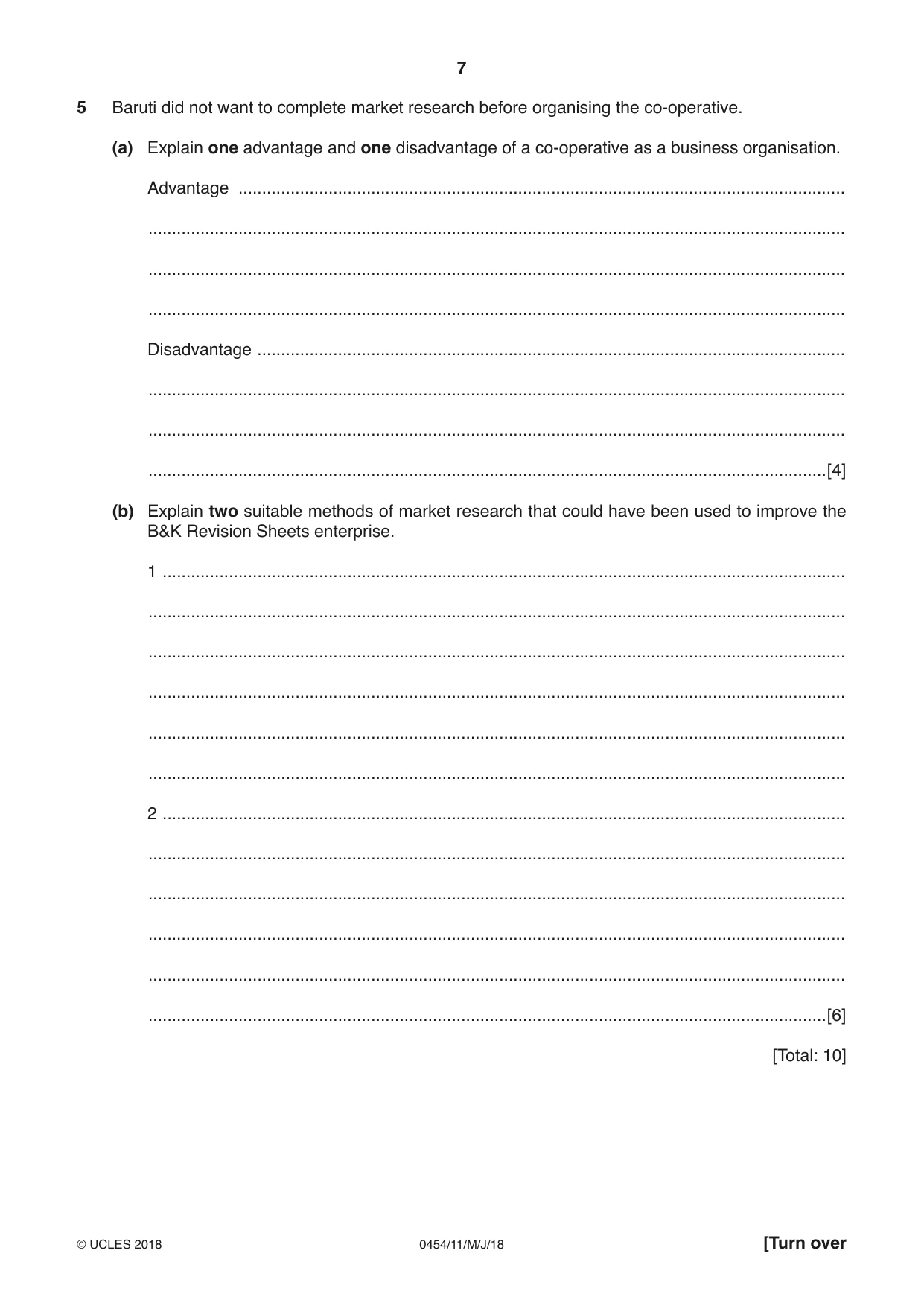 Cambridge IGCSE Enterprise 0454 2018 May/June Paper 1 · Variant 1 question paper, page 7 of 16