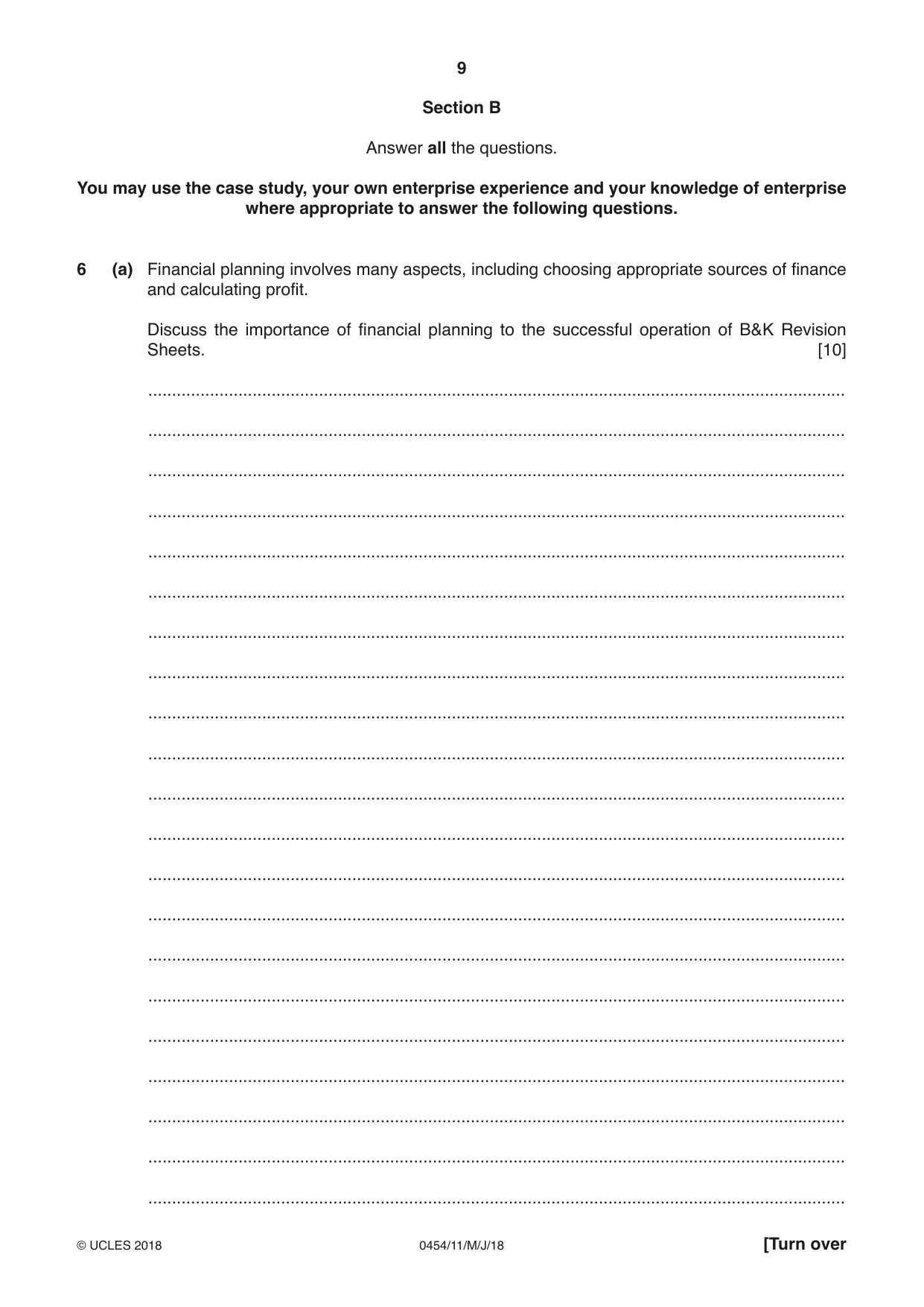Cambridge IGCSE Enterprise 0454 2018 May/June Paper 1 · Variant 1 question paper, page 9 of 16