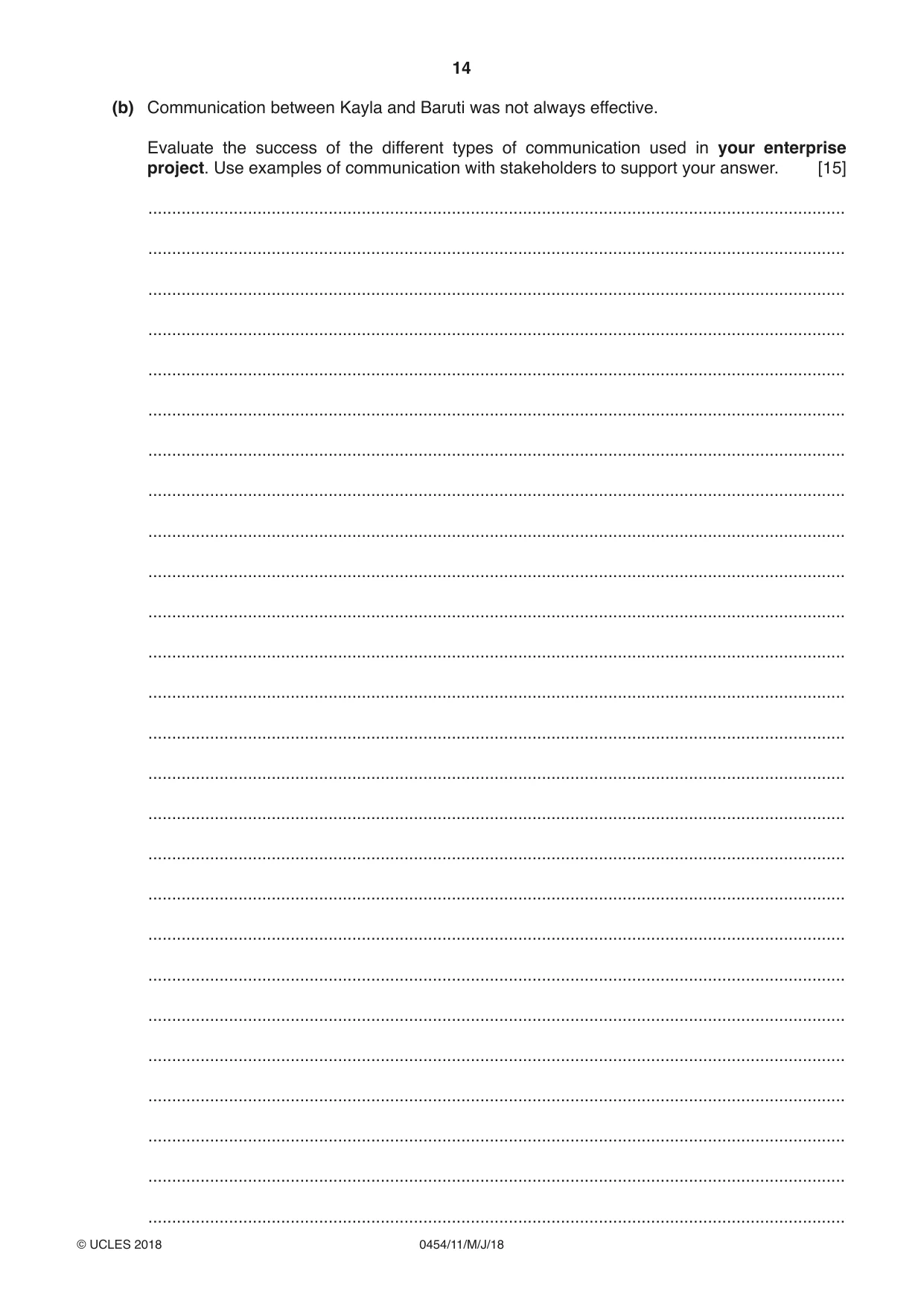 Cambridge IGCSE Enterprise 0454 2018 May/June Paper 1 · Variant 1 question paper, page 14 of 16
