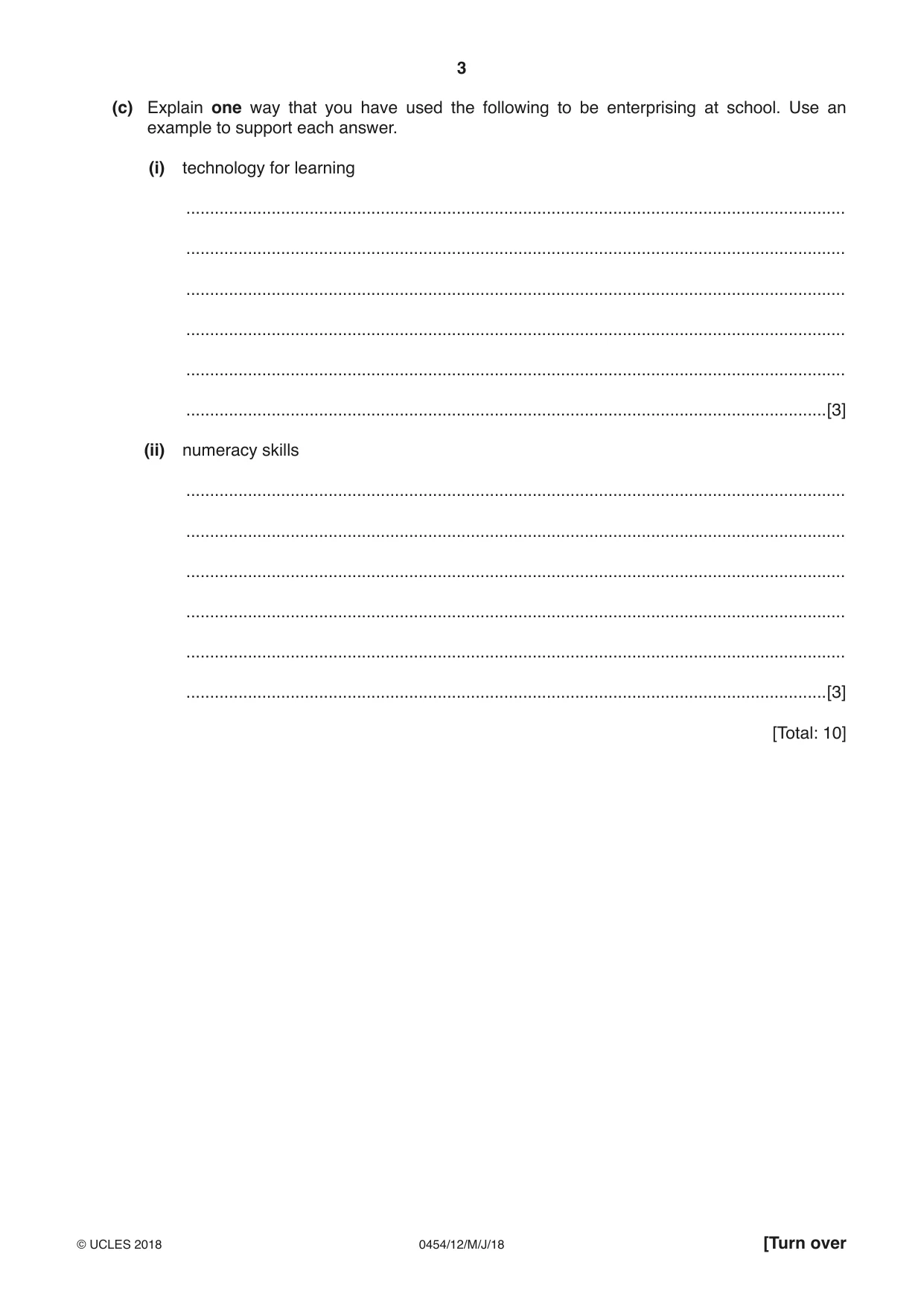 Cambridge IGCSE Enterprise 0454 2018 May/June Paper 1 · Variant 2 question paper, page 3 of 16