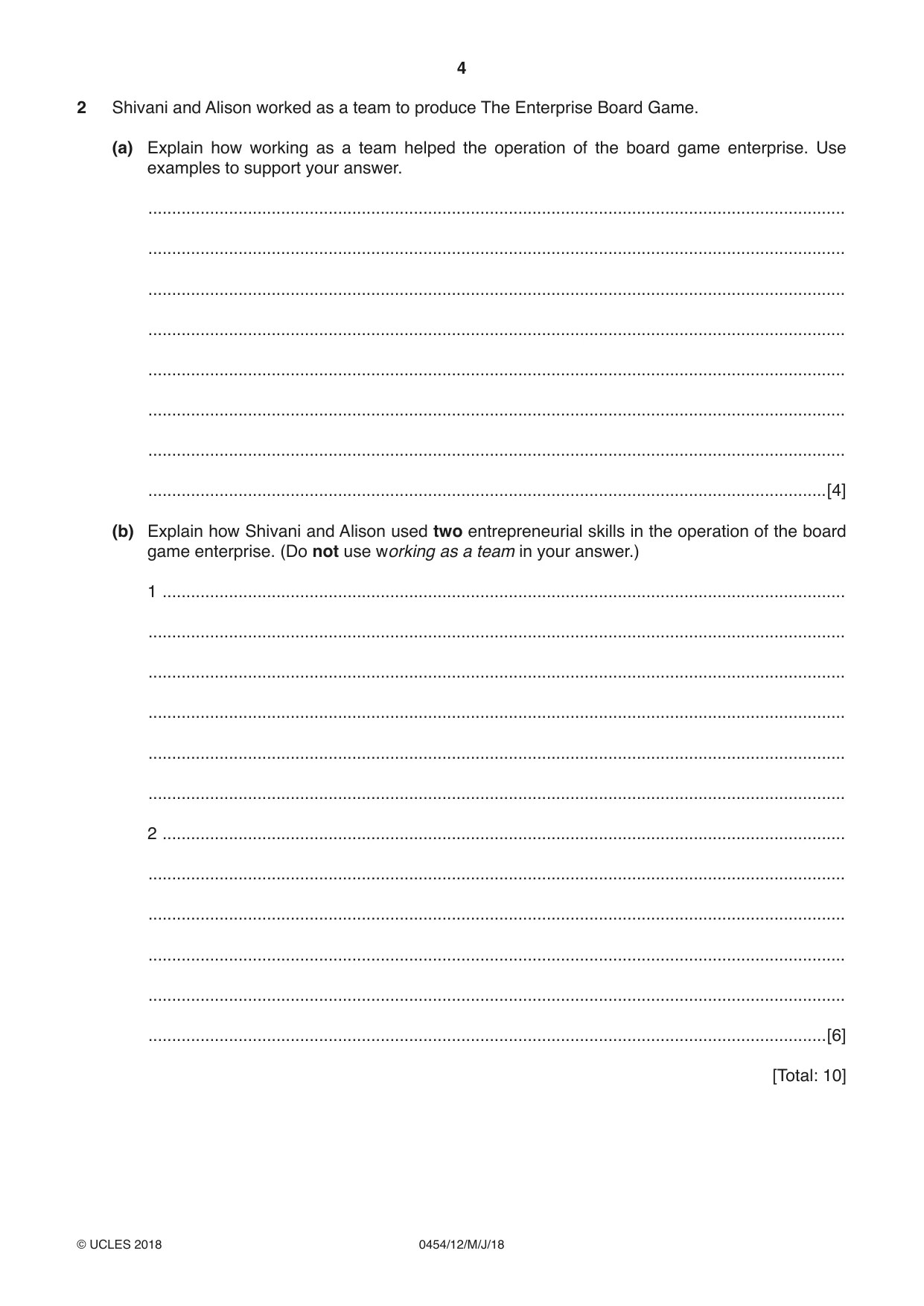 Cambridge IGCSE Enterprise 0454 2018 May/June Paper 1 · Variant 2 question paper, page 4 of 16