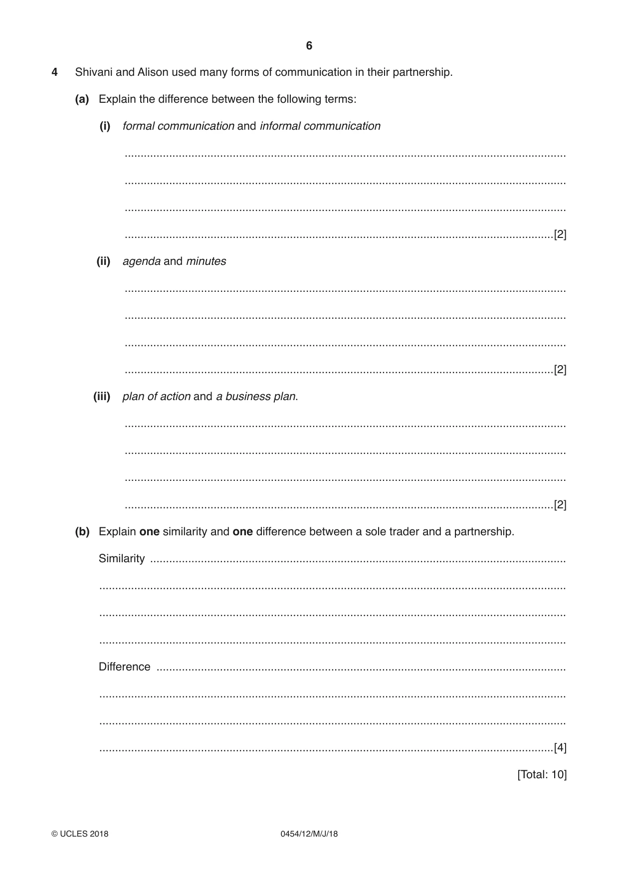 Cambridge IGCSE Enterprise 0454 2018 May/June Paper 1 · Variant 2 question paper, page 6 of 16