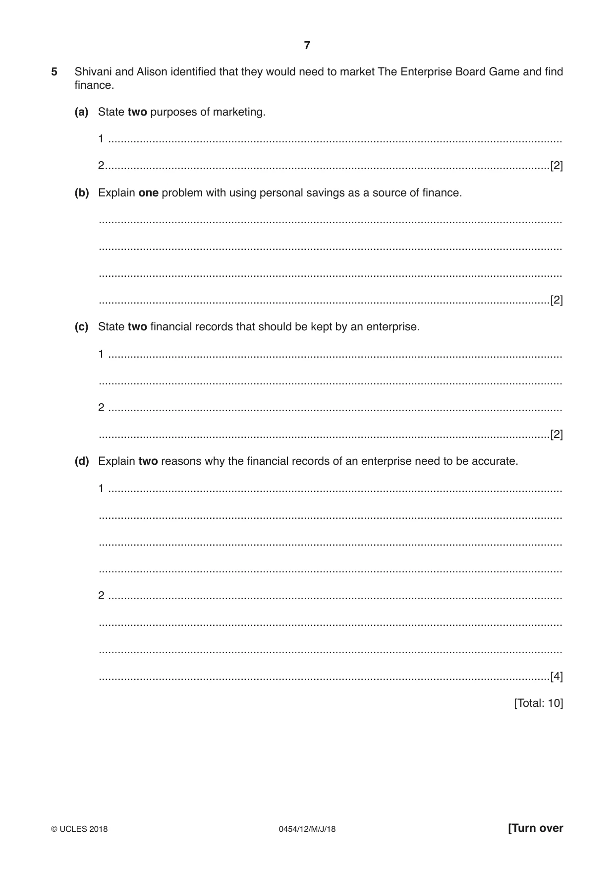 Cambridge IGCSE Enterprise 0454 2018 May/June Paper 1 · Variant 2 question paper, page 7 of 16