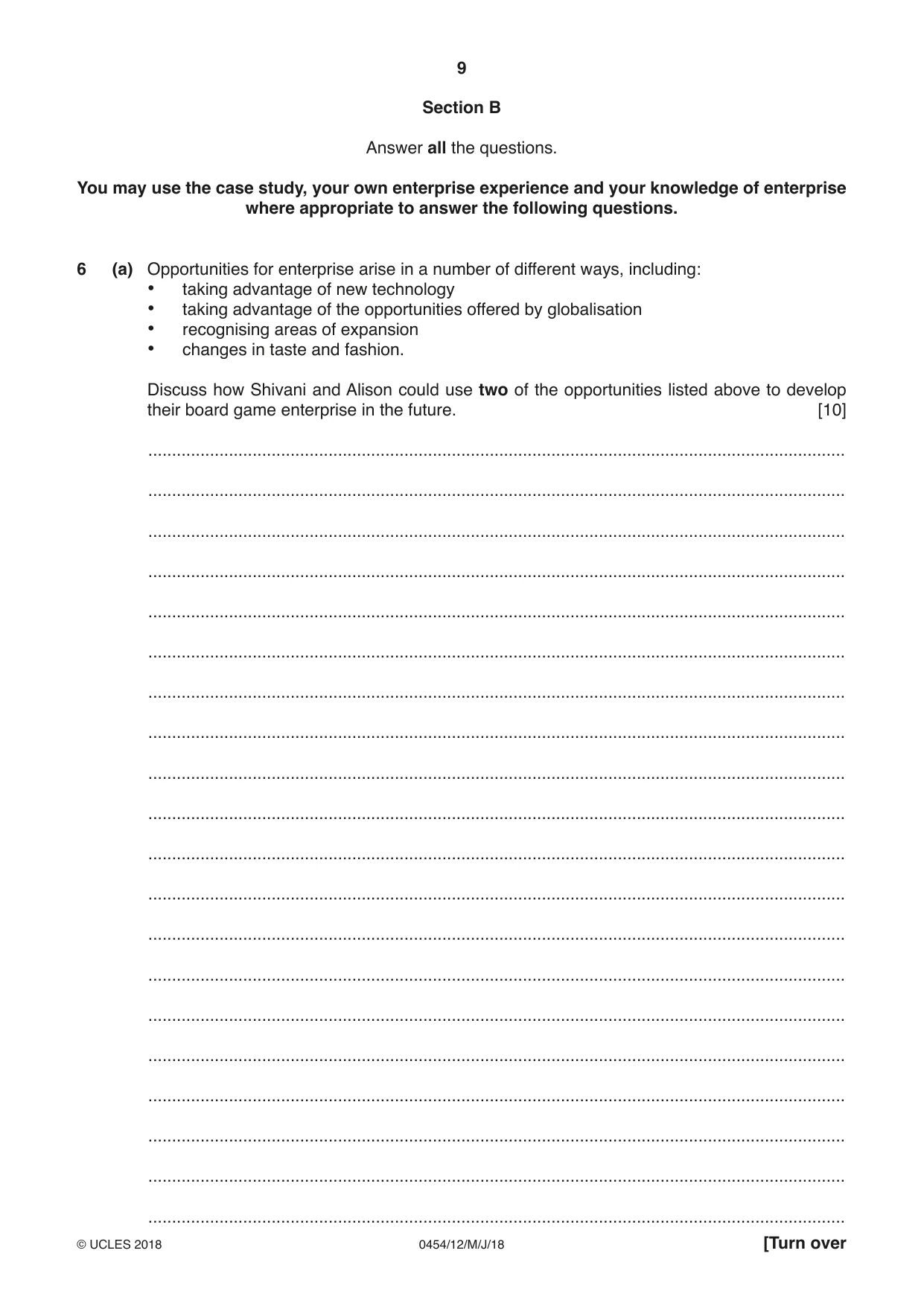 Cambridge IGCSE Enterprise 0454 2018 May/June Paper 1 · Variant 2 question paper, page 9 of 16