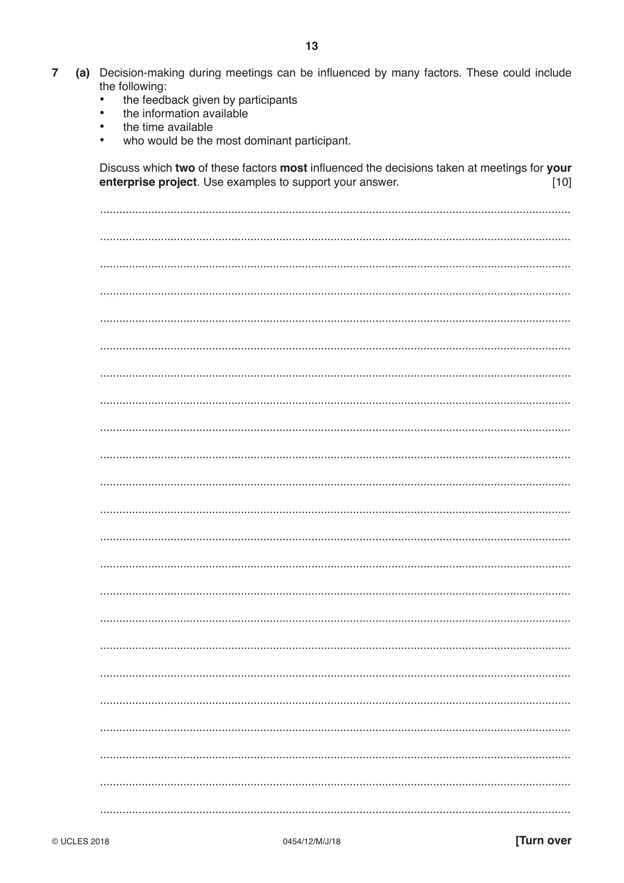 Cambridge IGCSE Enterprise 0454 2018 May/June Paper 1 · Variant 2 question paper, page 13 of 16