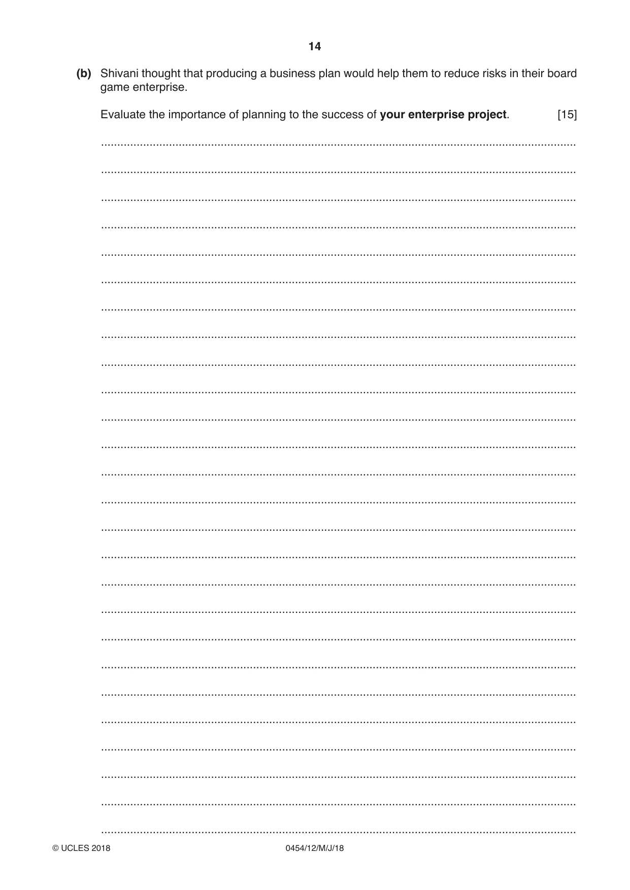 Cambridge IGCSE Enterprise 0454 2018 May/June Paper 1 · Variant 2 question paper, page 14 of 16