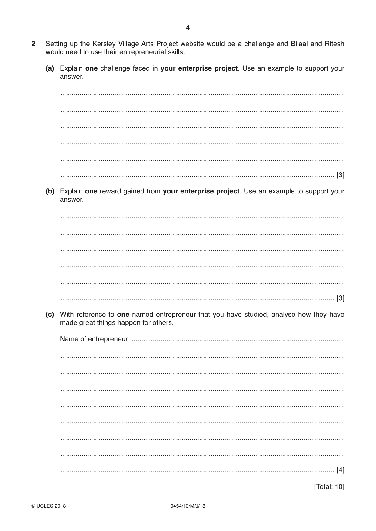 Cambridge IGCSE Enterprise 0454 2018 May/June Paper 1 · Variant 3 question paper, page 4 of 16