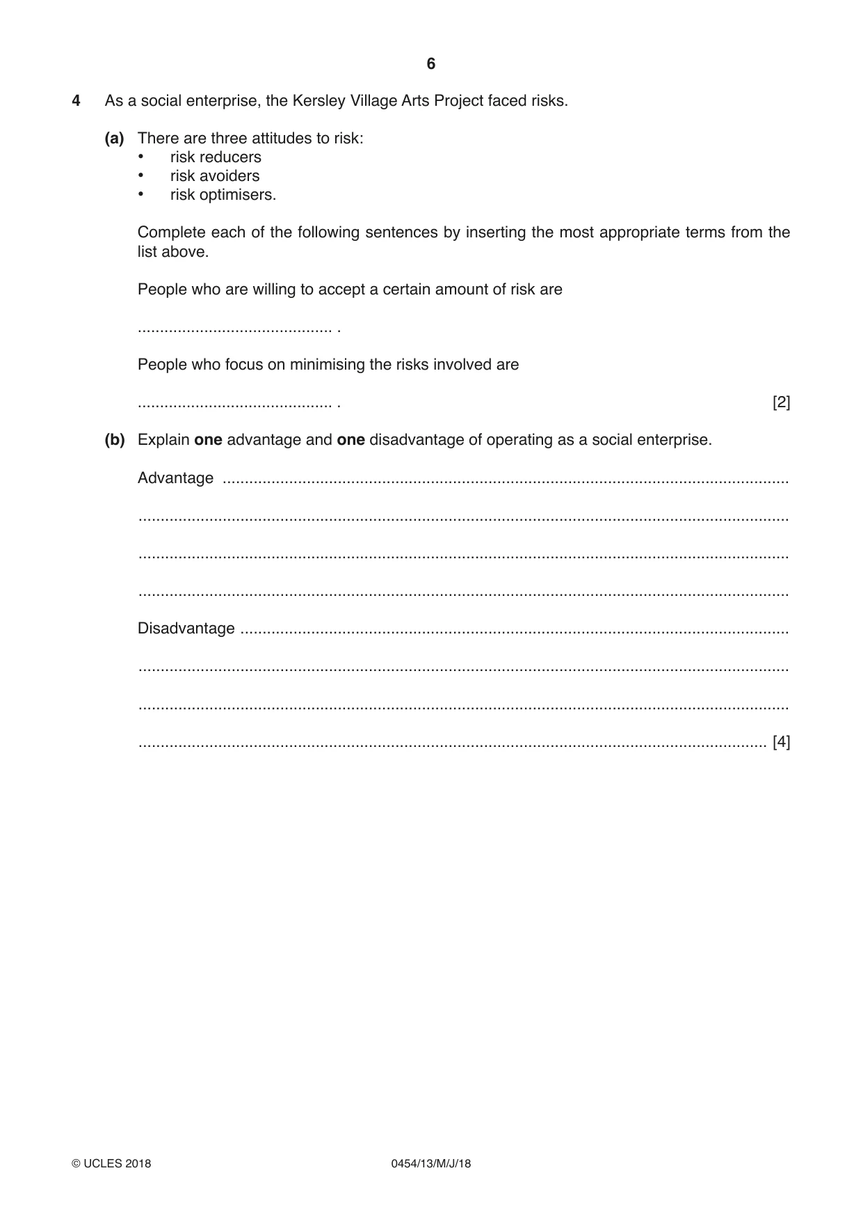 Cambridge IGCSE Enterprise 0454 2018 May/June Paper 1 · Variant 3 question paper, page 6 of 16