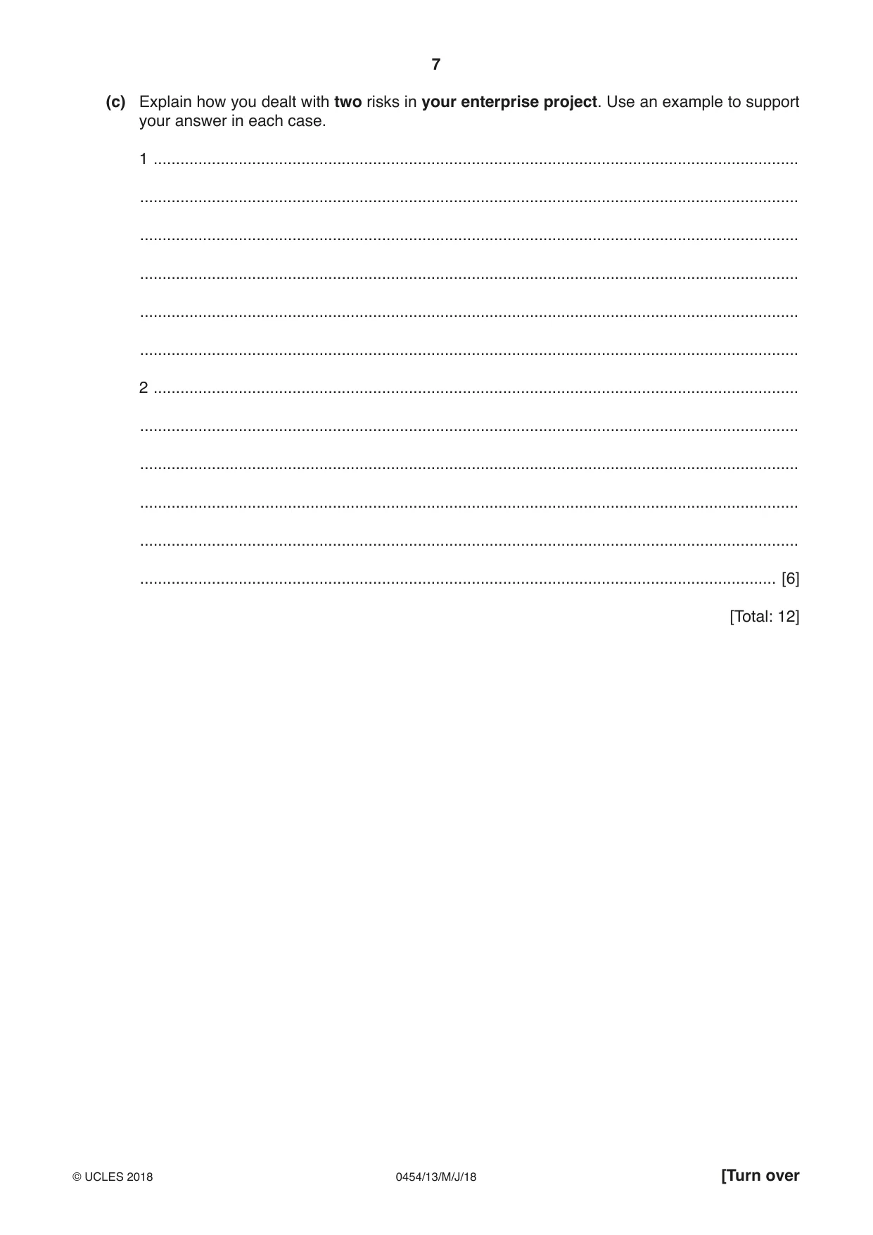 Cambridge IGCSE Enterprise 0454 2018 May/June Paper 1 · Variant 3 question paper, page 7 of 16