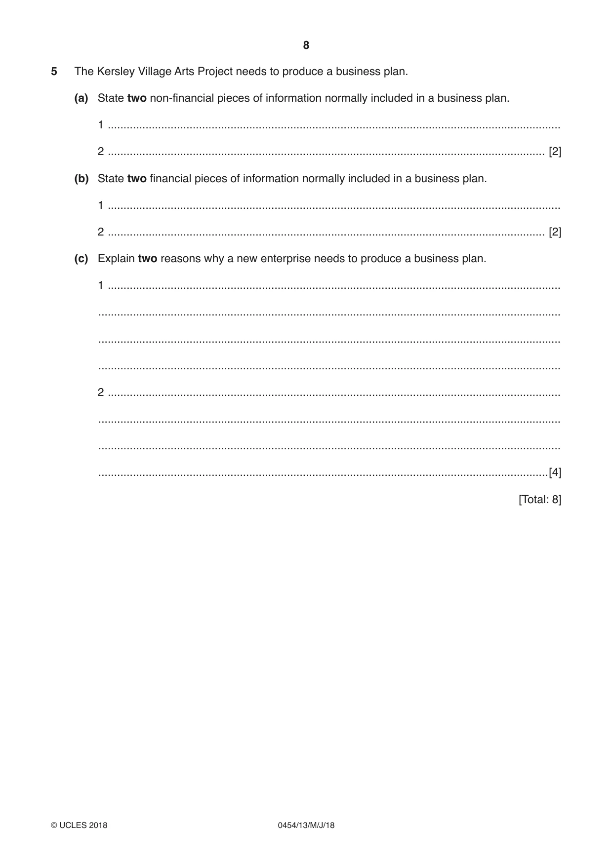 Cambridge IGCSE Enterprise 0454 2018 May/June Paper 1 · Variant 3 question paper, page 8 of 16