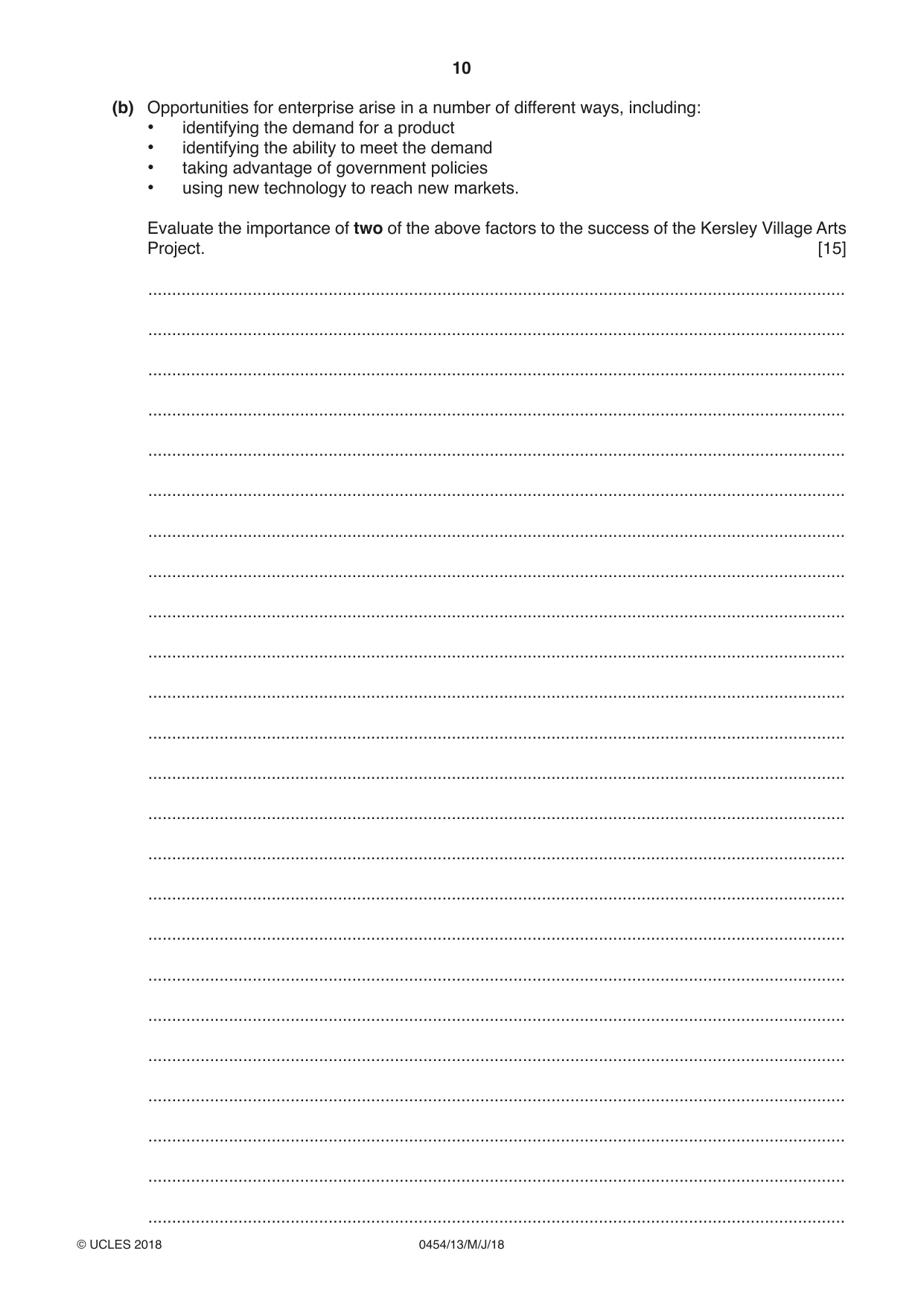 Cambridge IGCSE Enterprise 0454 2018 May/June Paper 1 · Variant 3 question paper, page 10 of 16