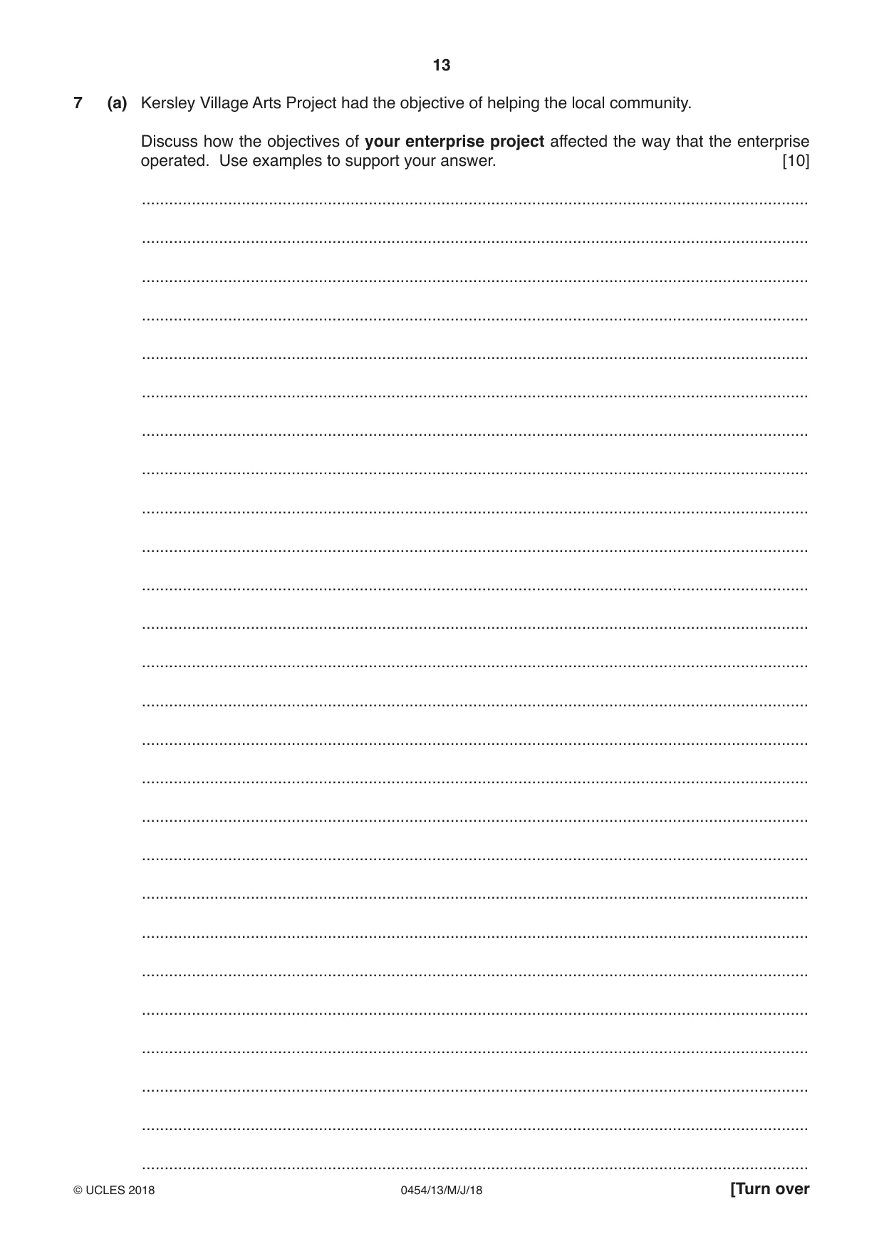 Cambridge IGCSE Enterprise 0454 2018 May/June Paper 1 · Variant 3 question paper, page 13 of 16