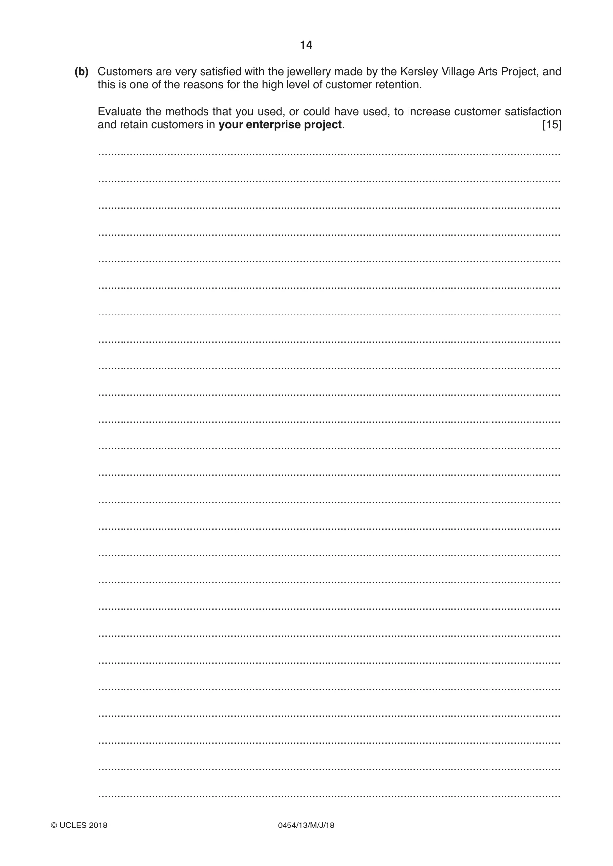 Cambridge IGCSE Enterprise 0454 2018 May/June Paper 1 · Variant 3 question paper, page 14 of 16