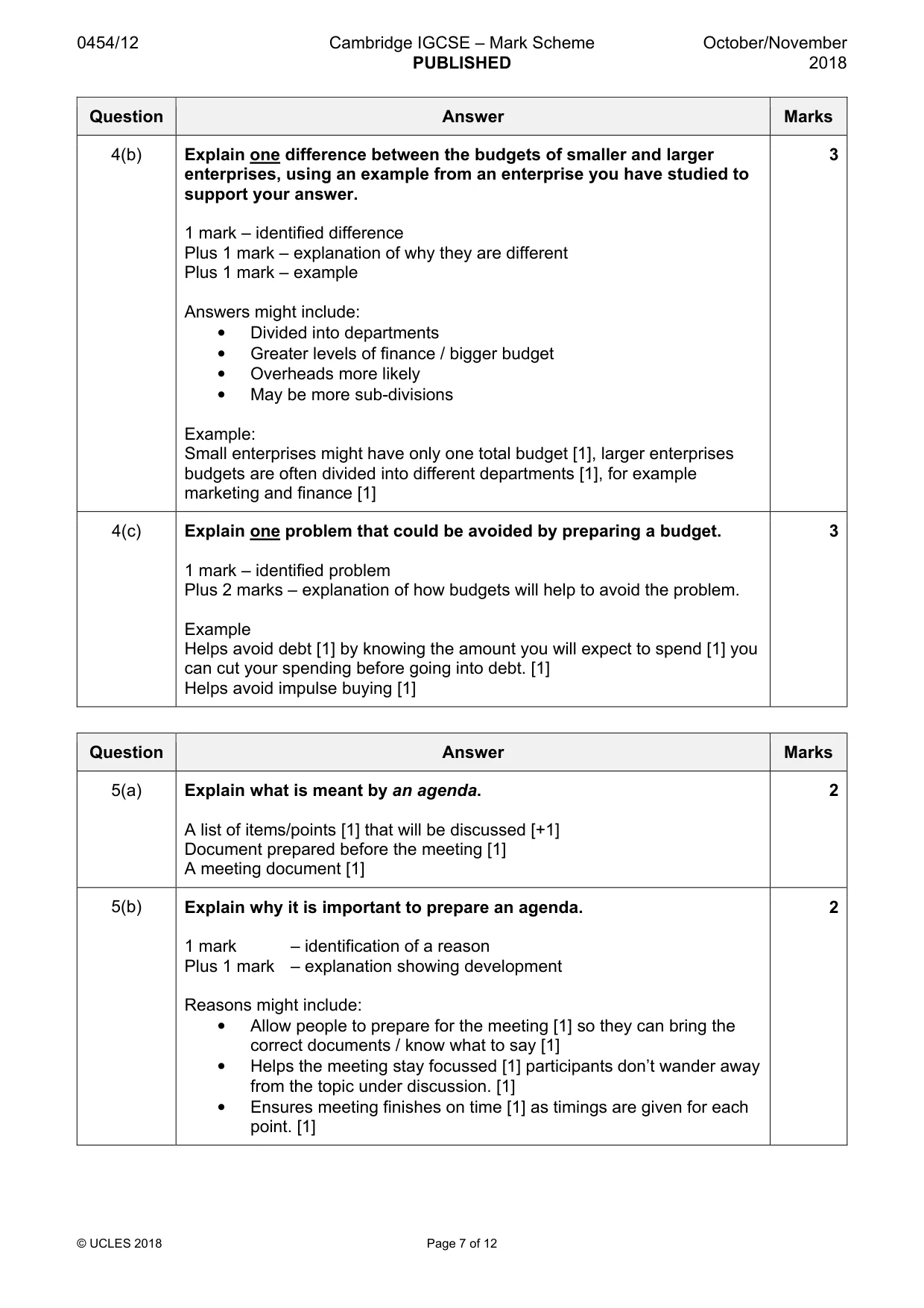 Mark scheme, page 7 of 12