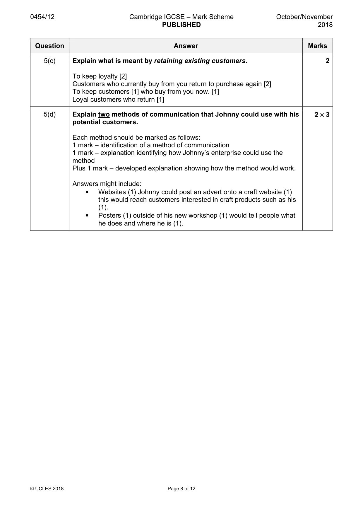 Mark scheme, page 8 of 12
