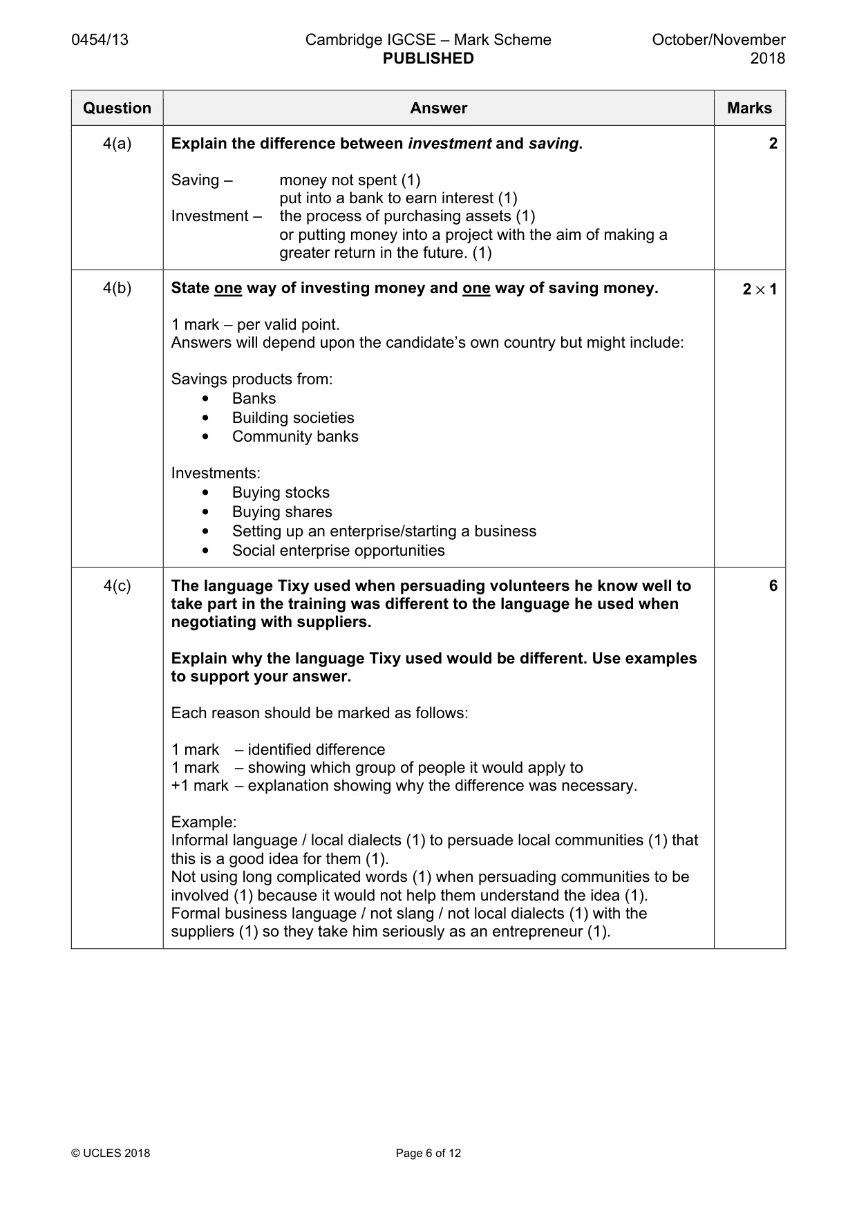 Mark scheme, page 6 of 12