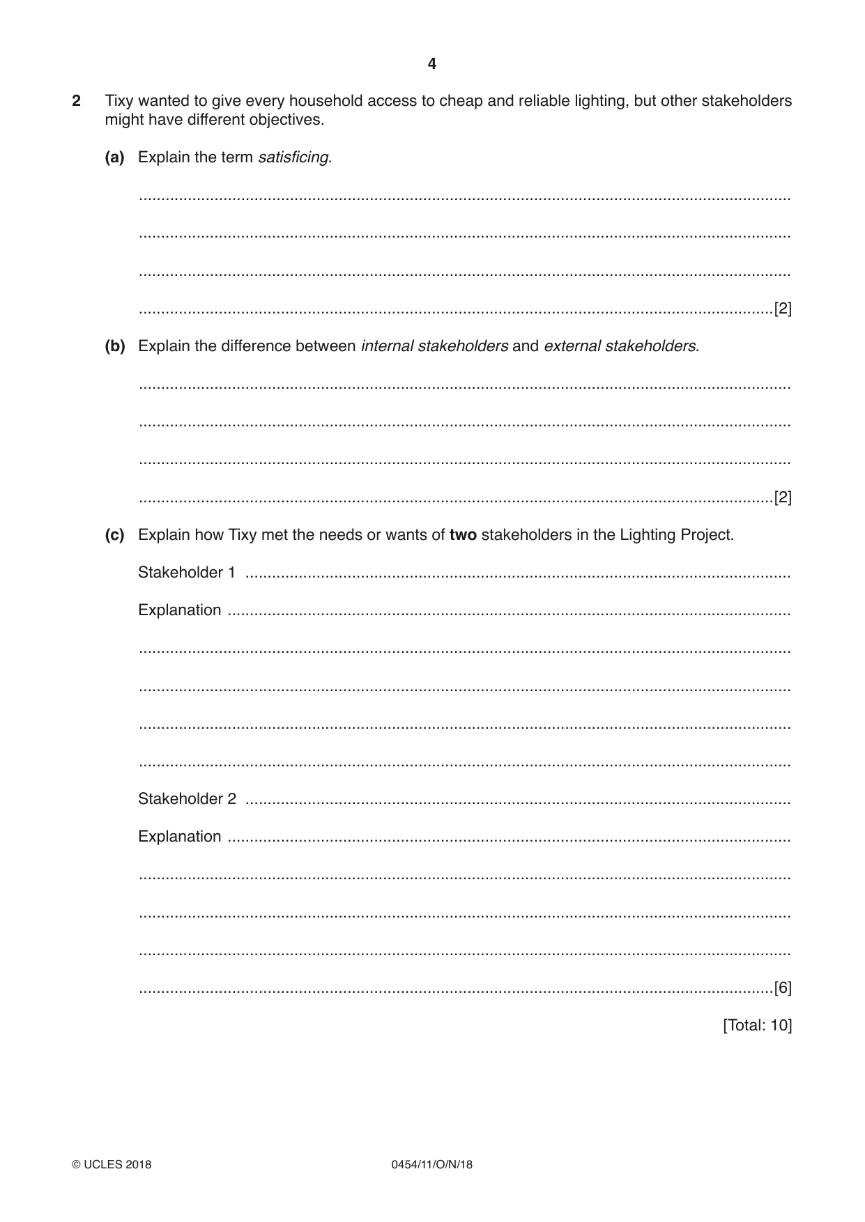 Cambridge IGCSE Enterprise 0454 2018 Oct/Nov Paper 1 · Variant 1 question paper, page 4 of 16