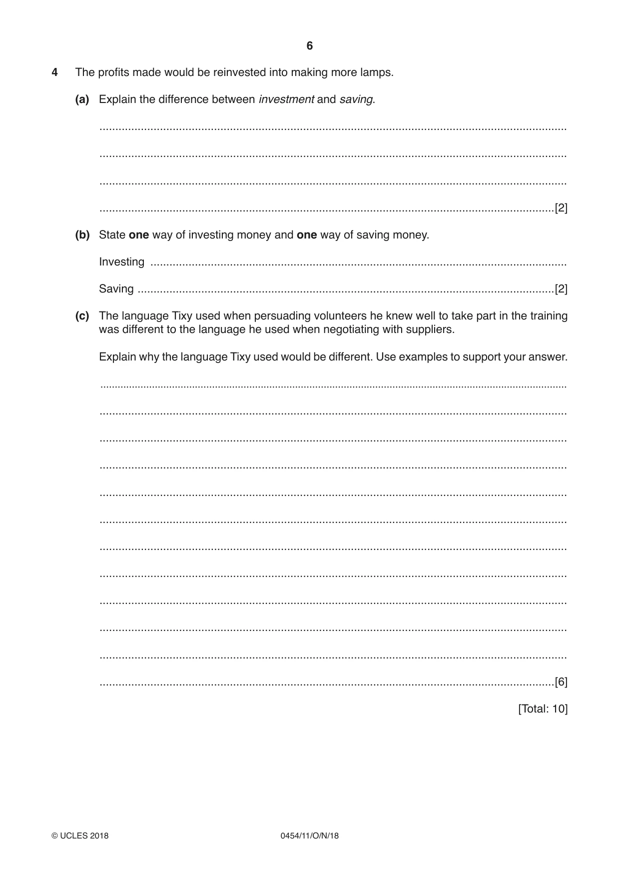 Cambridge IGCSE Enterprise 0454 2018 Oct/Nov Paper 1 · Variant 1 question paper, page 6 of 16
