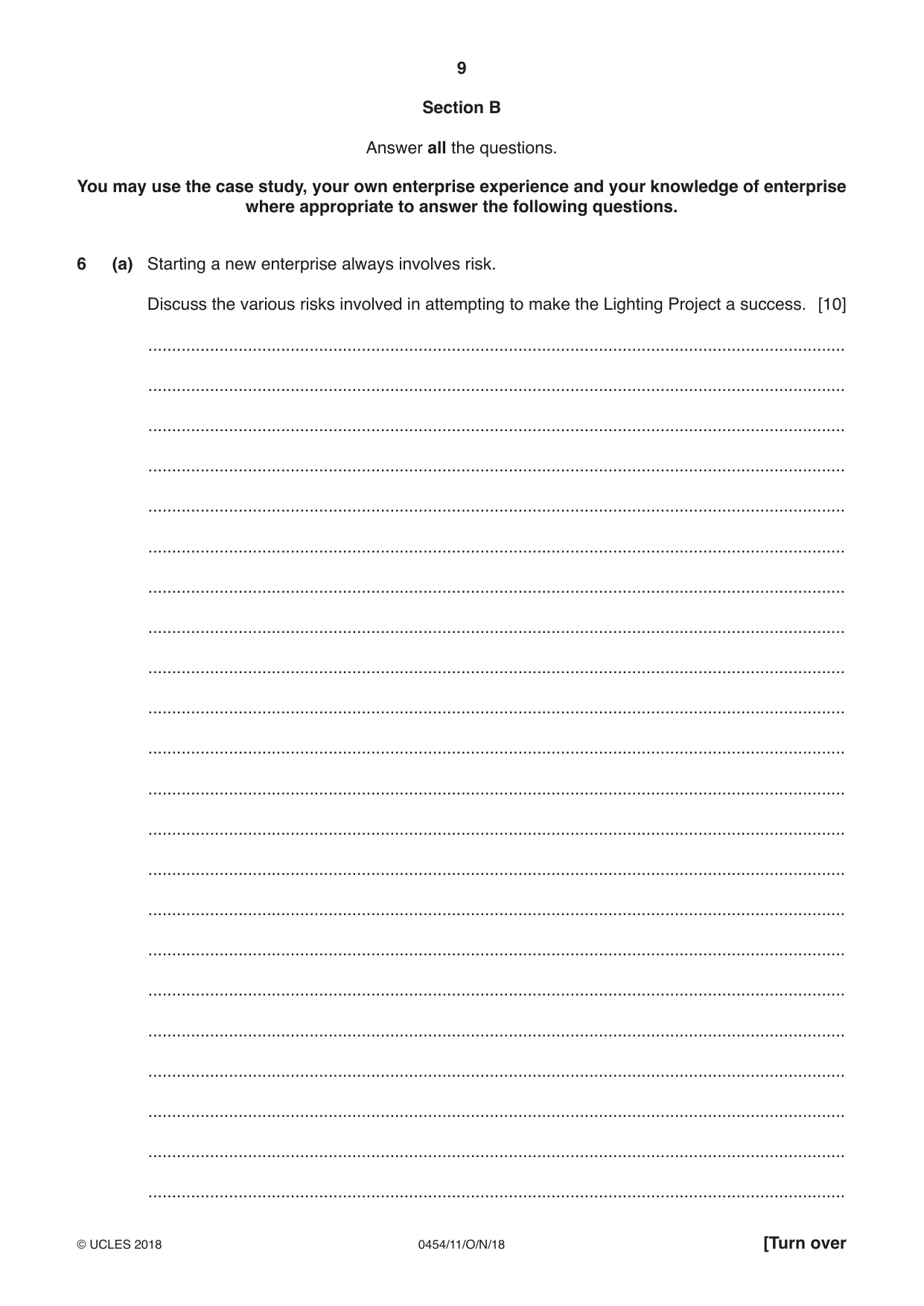 Cambridge IGCSE Enterprise 0454 2018 Oct/Nov Paper 1 · Variant 1 question paper, page 9 of 16