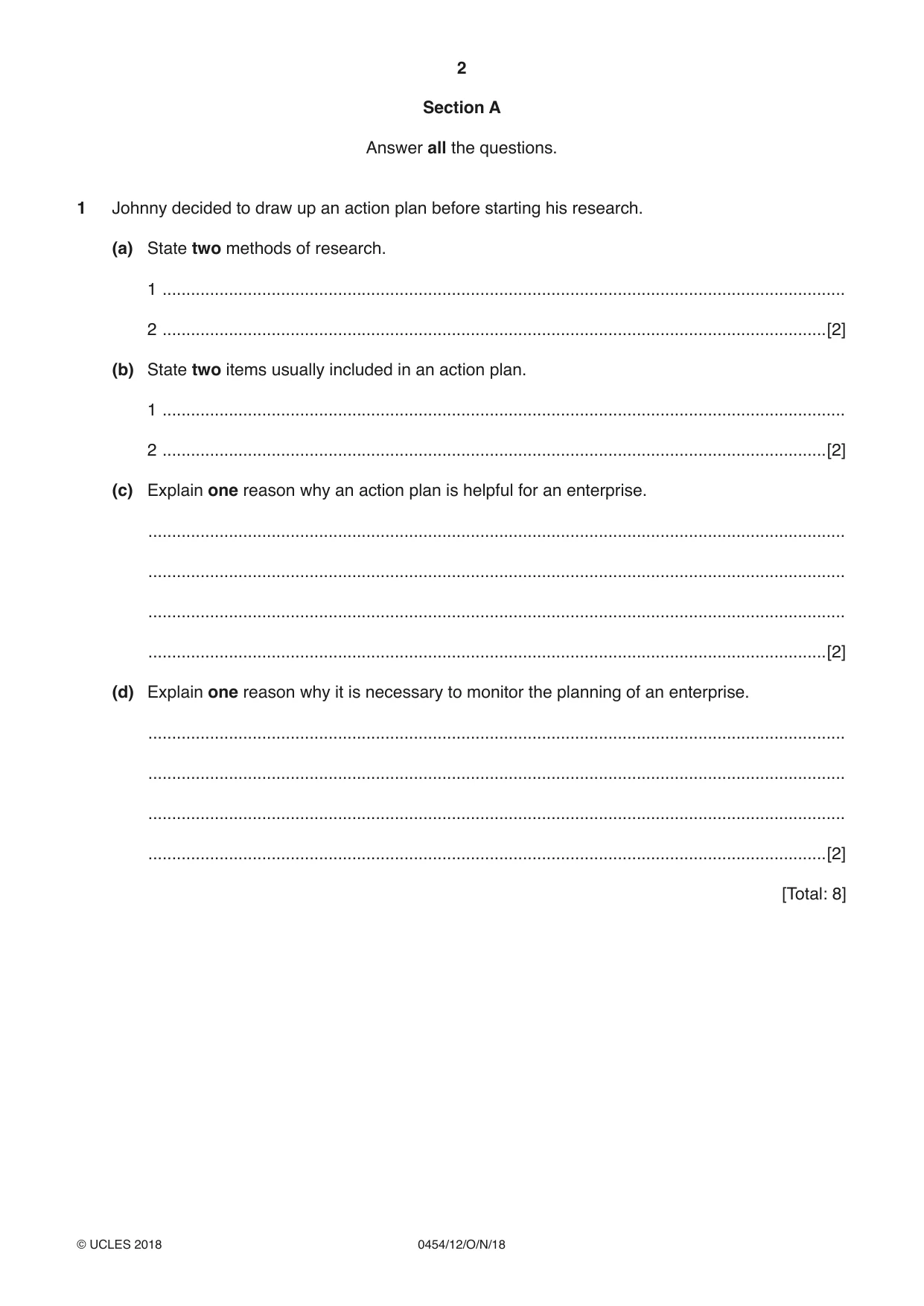Cambridge IGCSE Enterprise 0454 2018 Oct/Nov Paper 1 · Variant 2 question paper, page 2 of 16