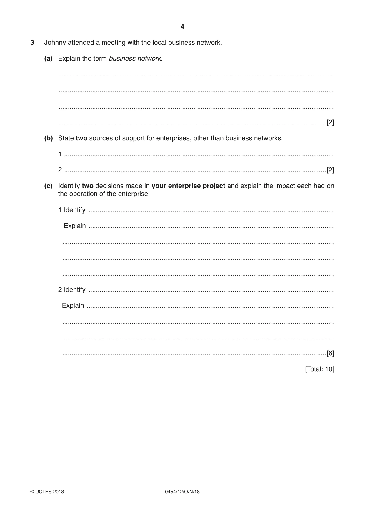 Cambridge IGCSE Enterprise 0454 2018 Oct/Nov Paper 1 · Variant 2 question paper, page 4 of 16