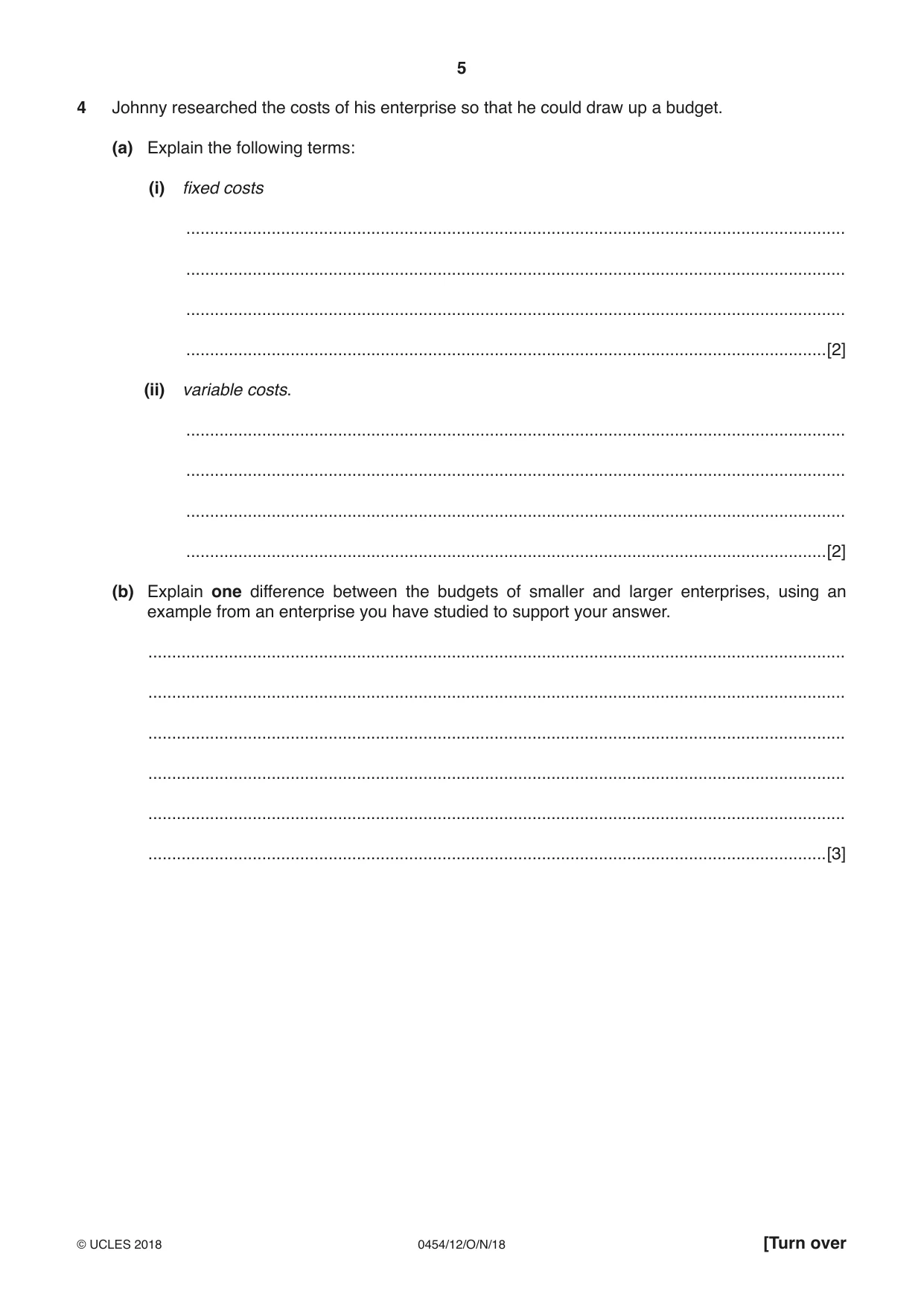 Cambridge IGCSE Enterprise 0454 2018 Oct/Nov Paper 1 · Variant 2 question paper, page 5 of 16
