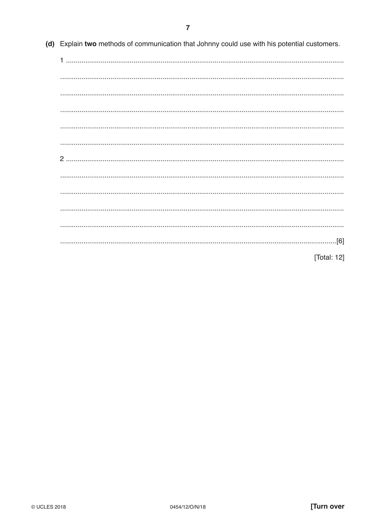Cambridge IGCSE Enterprise 0454 2018 Oct/Nov Paper 1 · Variant 2 question paper, page 7 of 16