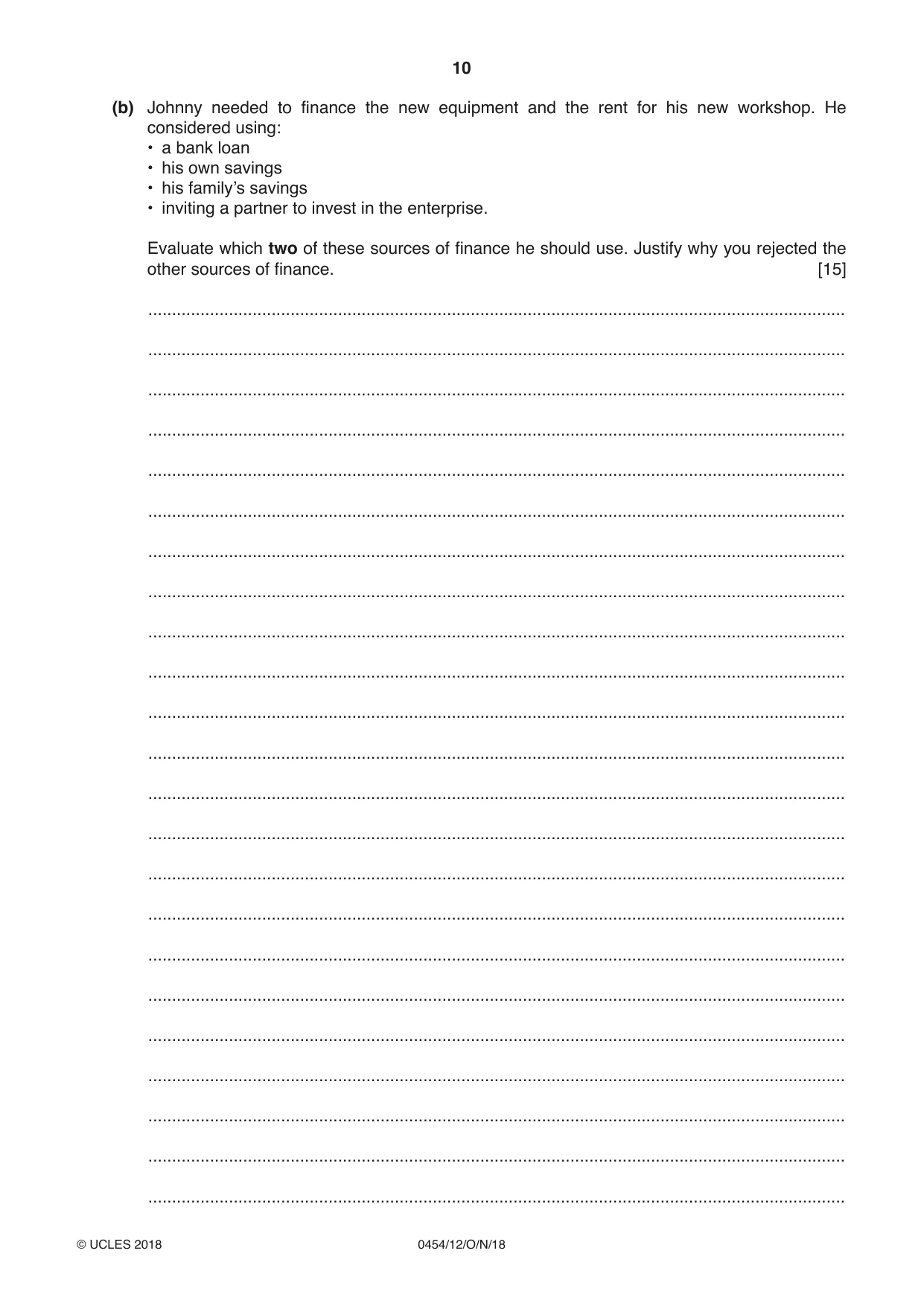 Cambridge IGCSE Enterprise 0454 2018 Oct/Nov Paper 1 · Variant 2 question paper, page 10 of 16
