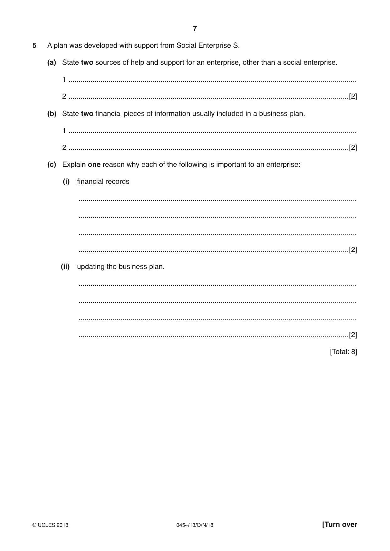 Cambridge IGCSE Enterprise 0454 2018 Oct/Nov Paper 1 · Variant 3 question paper, page 7 of 16