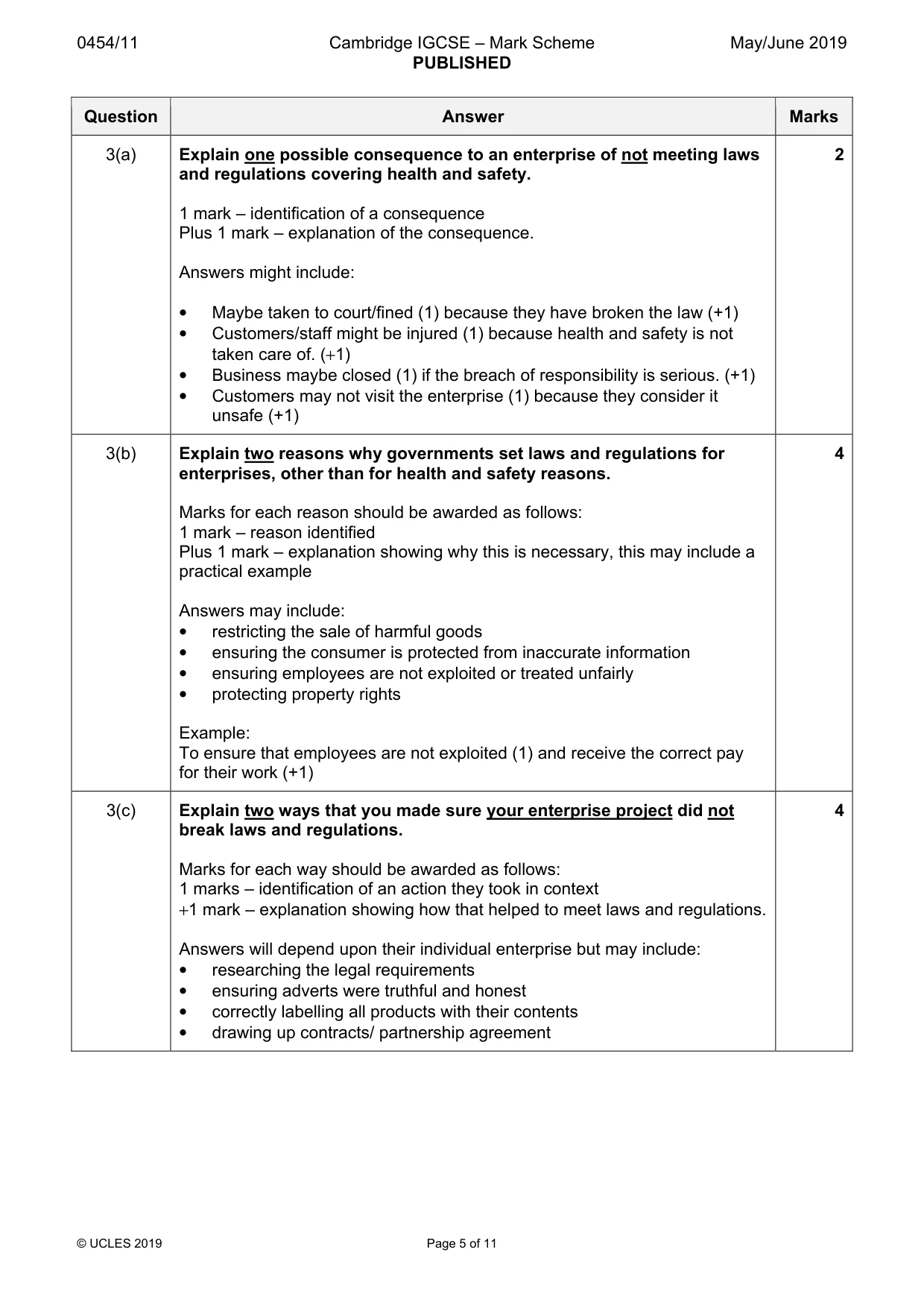 Mark scheme, page 5 of 11