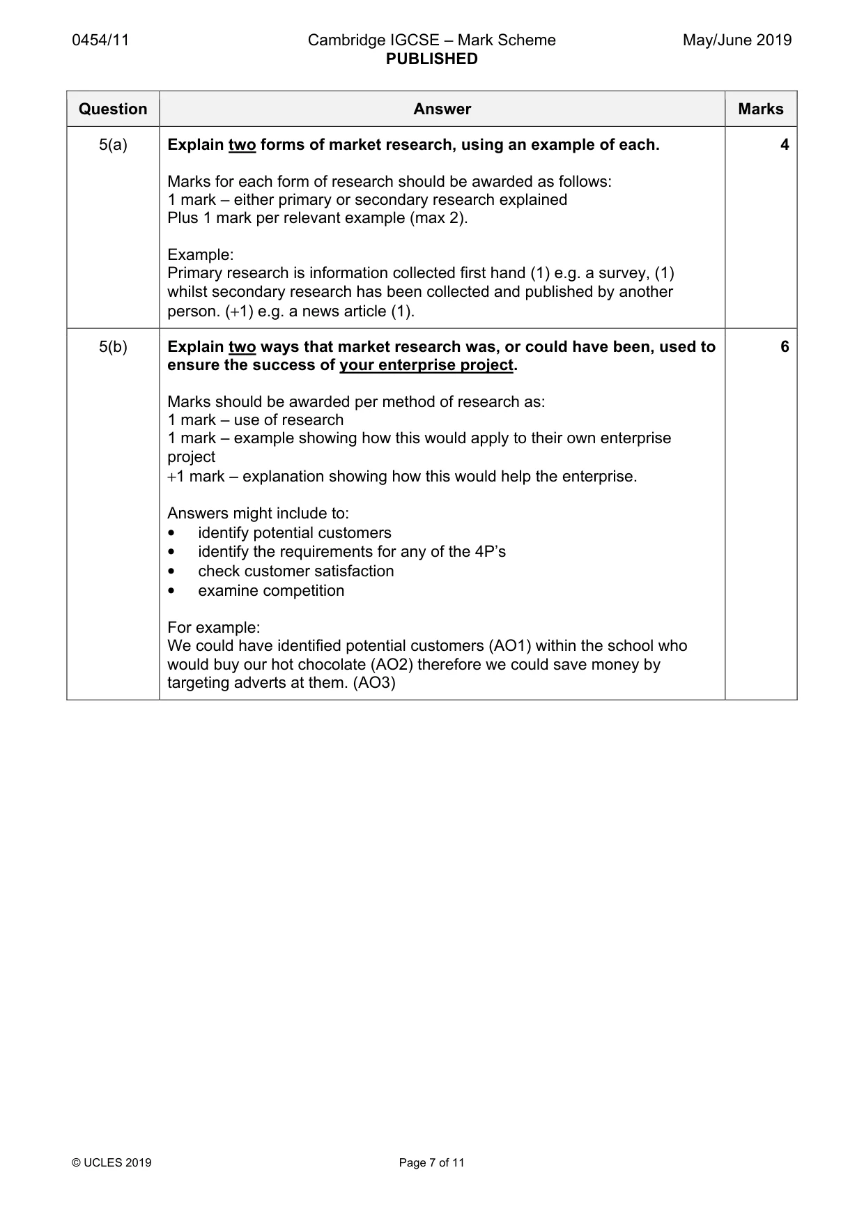 Mark scheme, page 7 of 11
