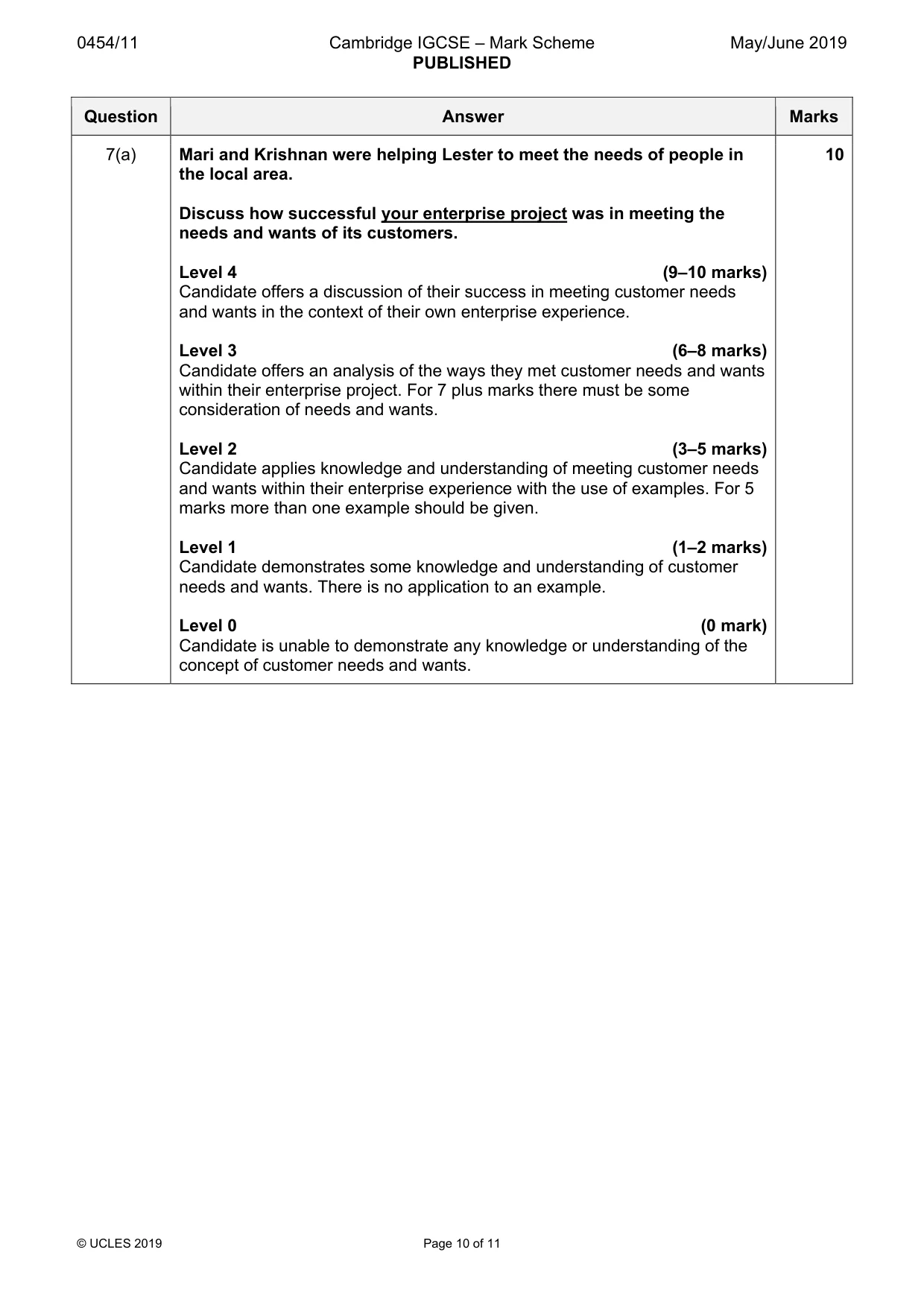 Mark scheme, page 10 of 11