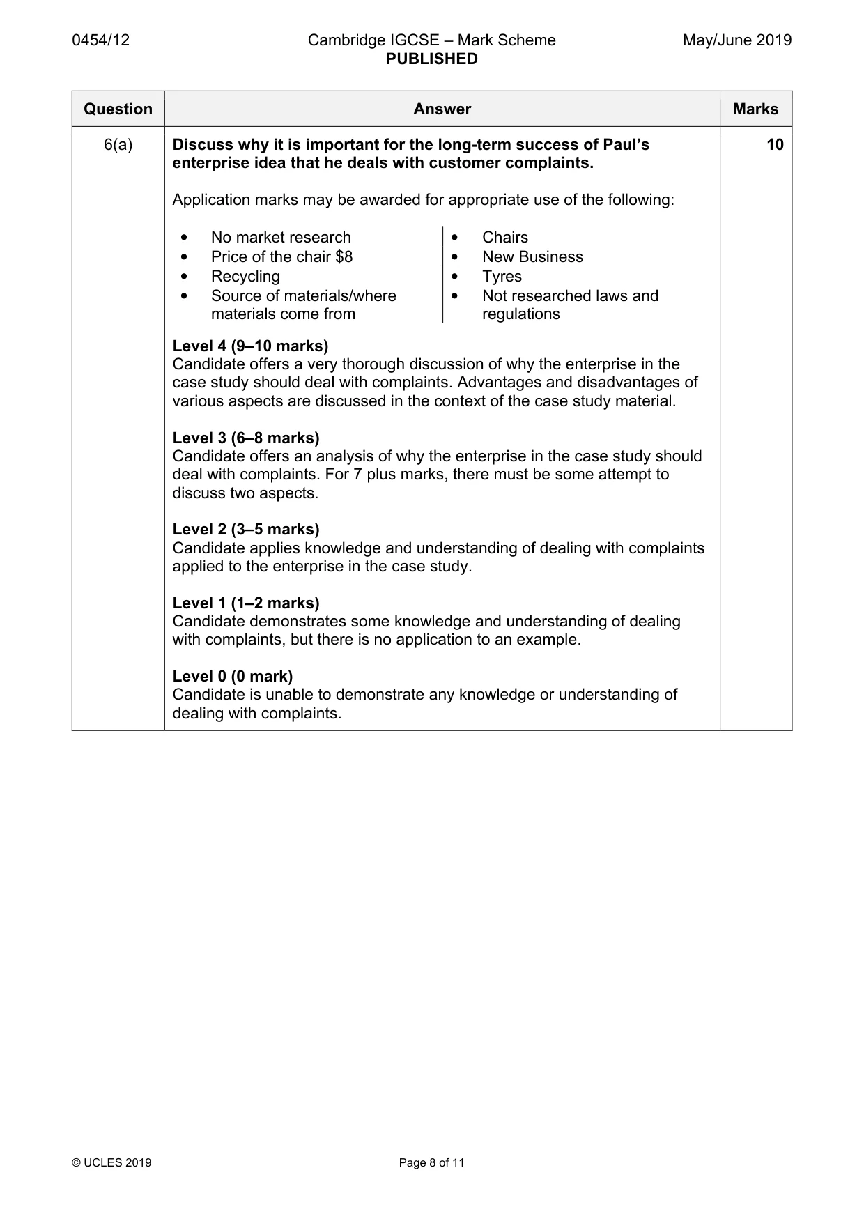 Mark scheme, page 8 of 11