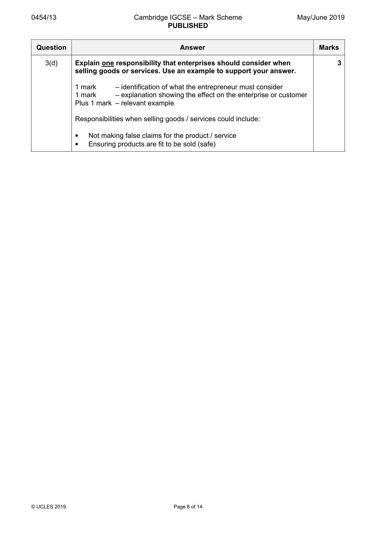 Mark scheme, page 8 of 14