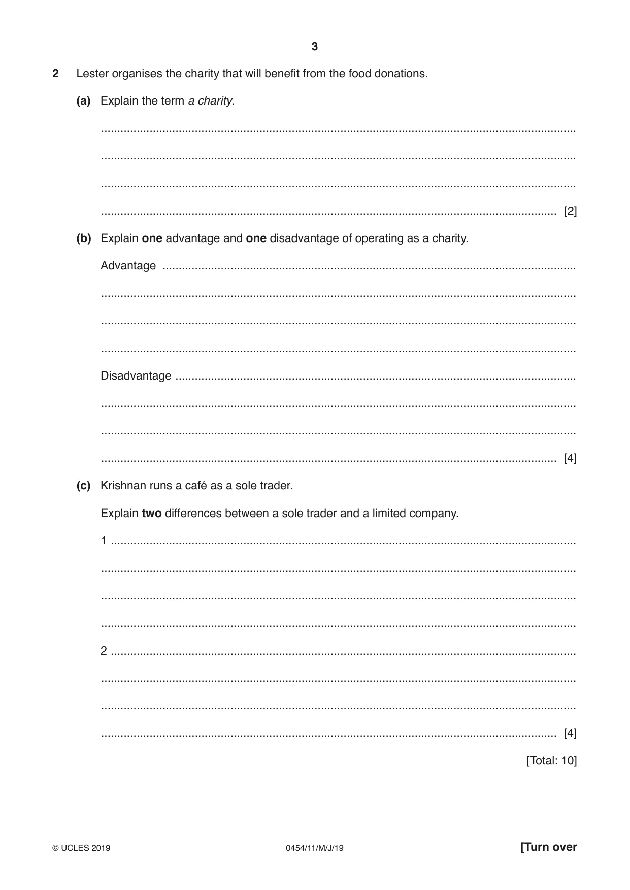 Cambridge IGCSE Enterprise 0454 2019 May/June Paper 1 · Variant 1 question paper, page 3 of 16