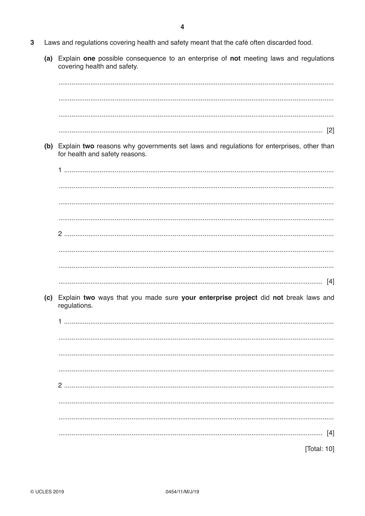 Cambridge IGCSE Enterprise 0454 2019 May/June Paper 1 · Variant 1 question paper, page 4 of 16
