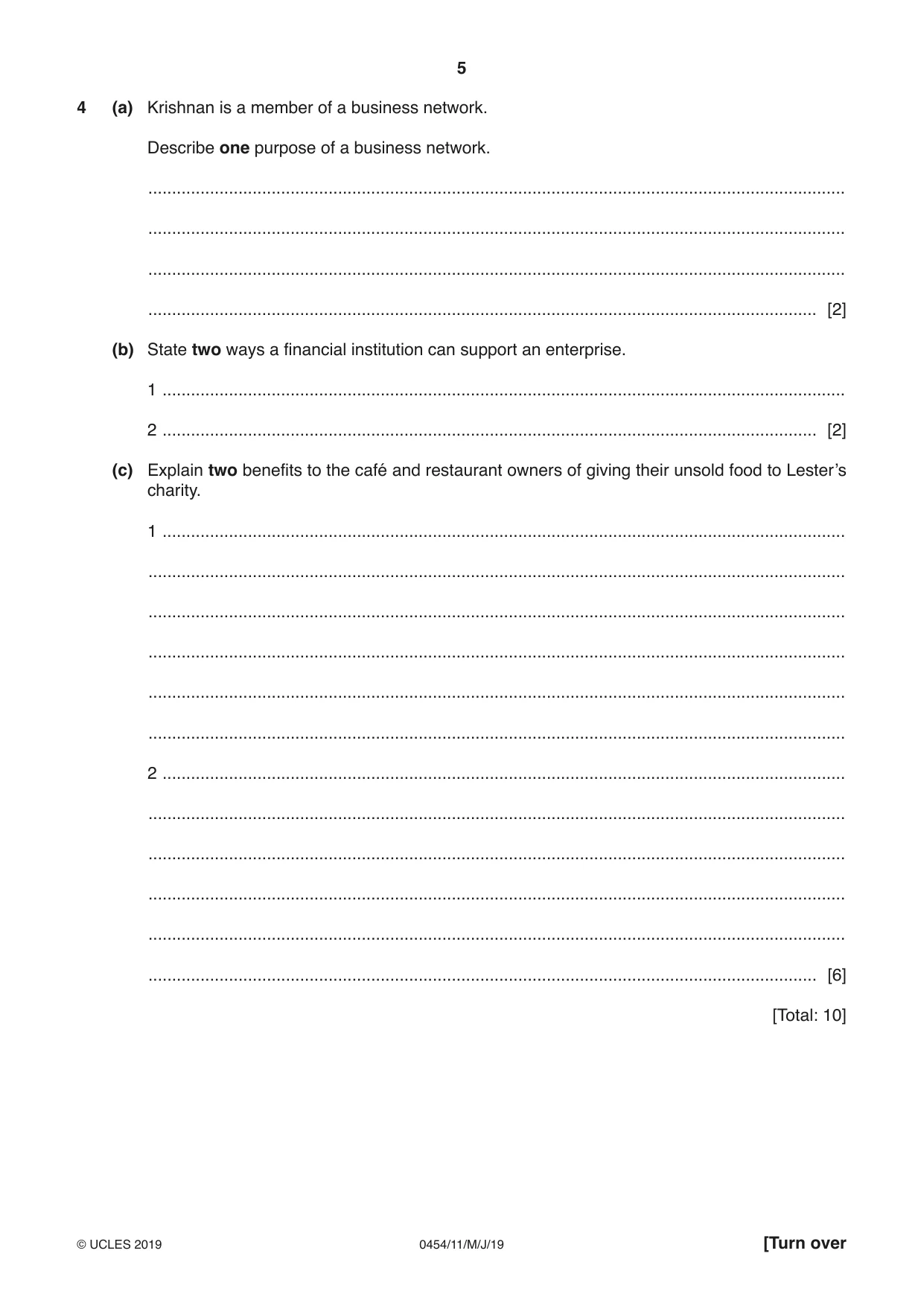 Cambridge IGCSE Enterprise 0454 2019 May/June Paper 1 · Variant 1 question paper, page 5 of 16