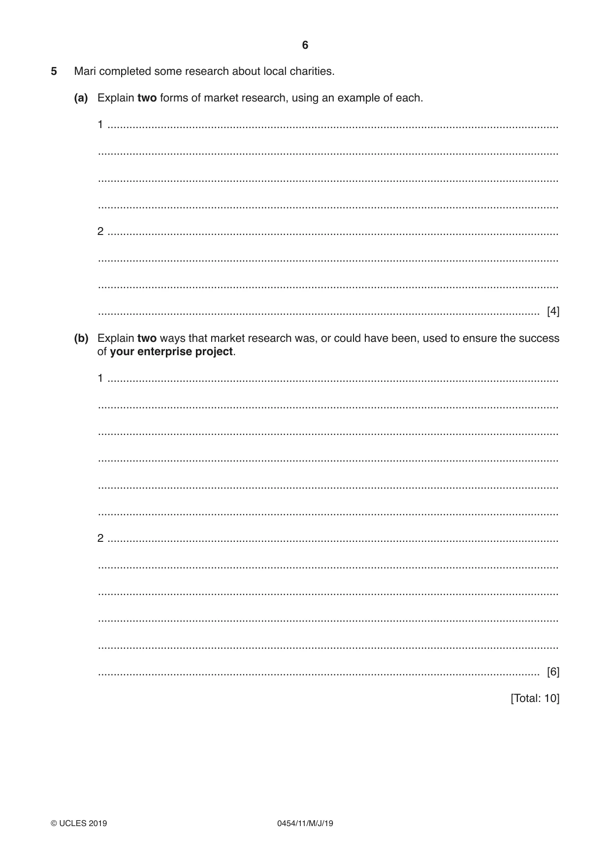 Cambridge IGCSE Enterprise 0454 2019 May/June Paper 1 · Variant 1 question paper, page 6 of 16