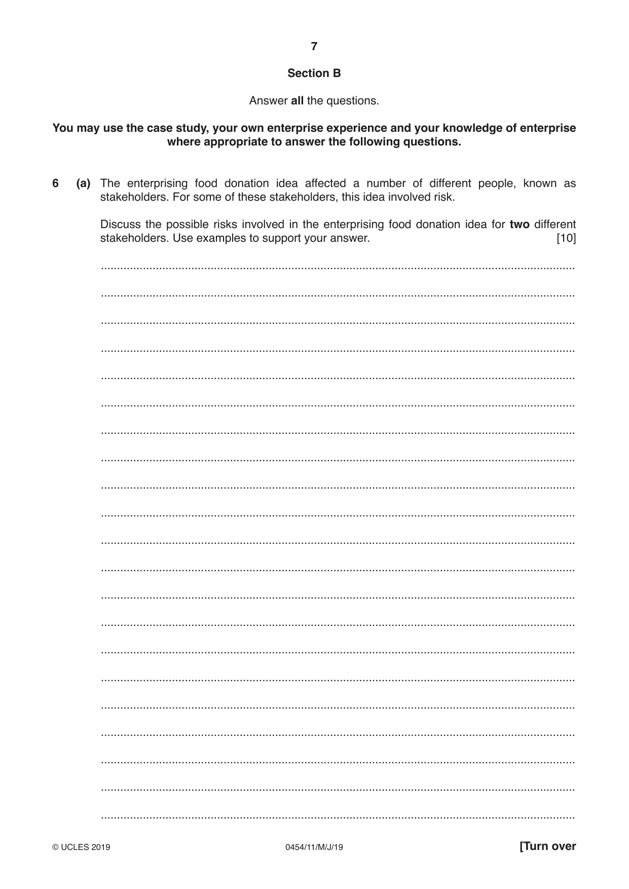 Cambridge IGCSE Enterprise 0454 2019 May/June Paper 1 · Variant 1 question paper, page 7 of 16