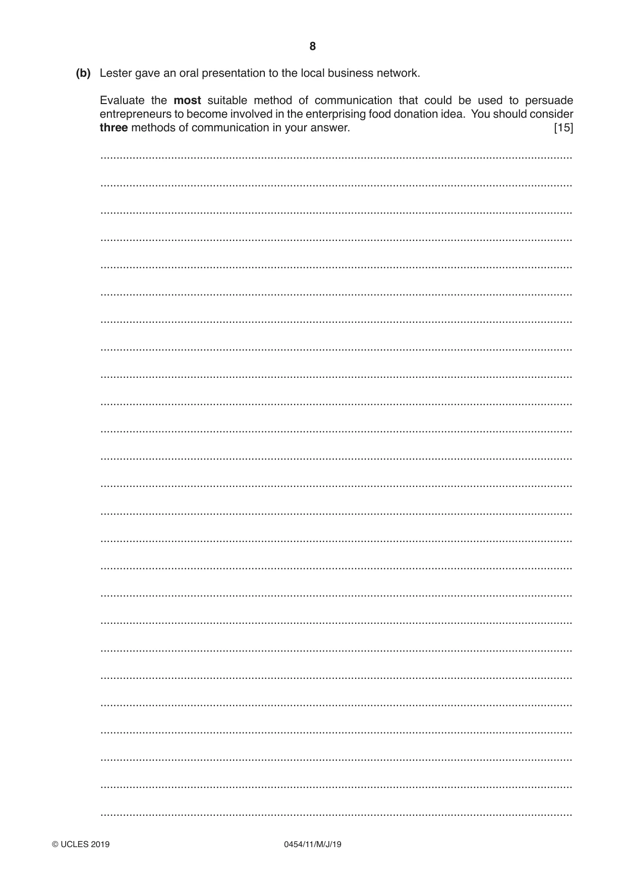Cambridge IGCSE Enterprise 0454 2019 May/June Paper 1 · Variant 1 question paper, page 8 of 16