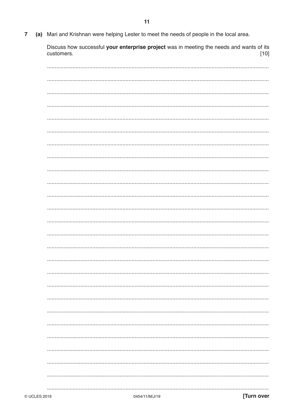 Cambridge IGCSE Enterprise 0454 2019 May/June Paper 1 · Variant 1 question paper, page 11 of 16