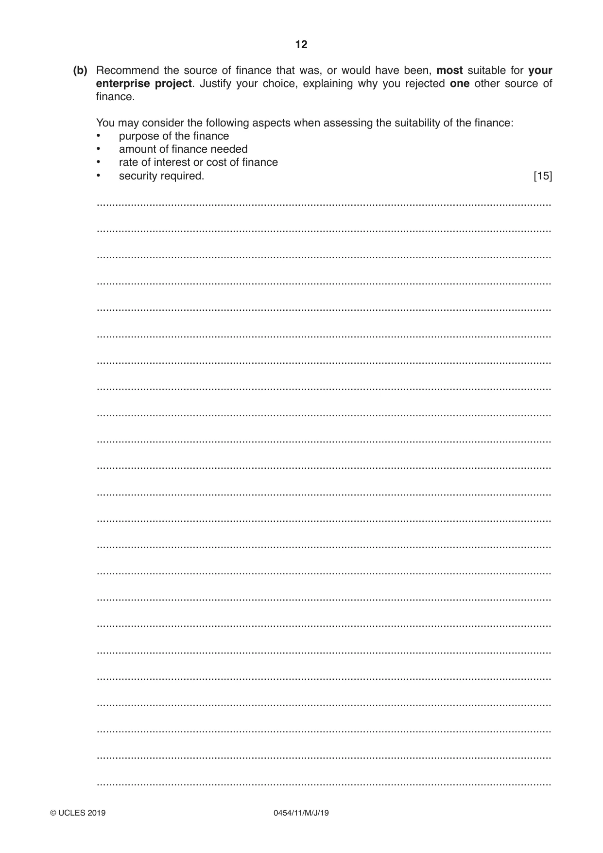 Cambridge IGCSE Enterprise 0454 2019 May/June Paper 1 · Variant 1 question paper, page 12 of 16