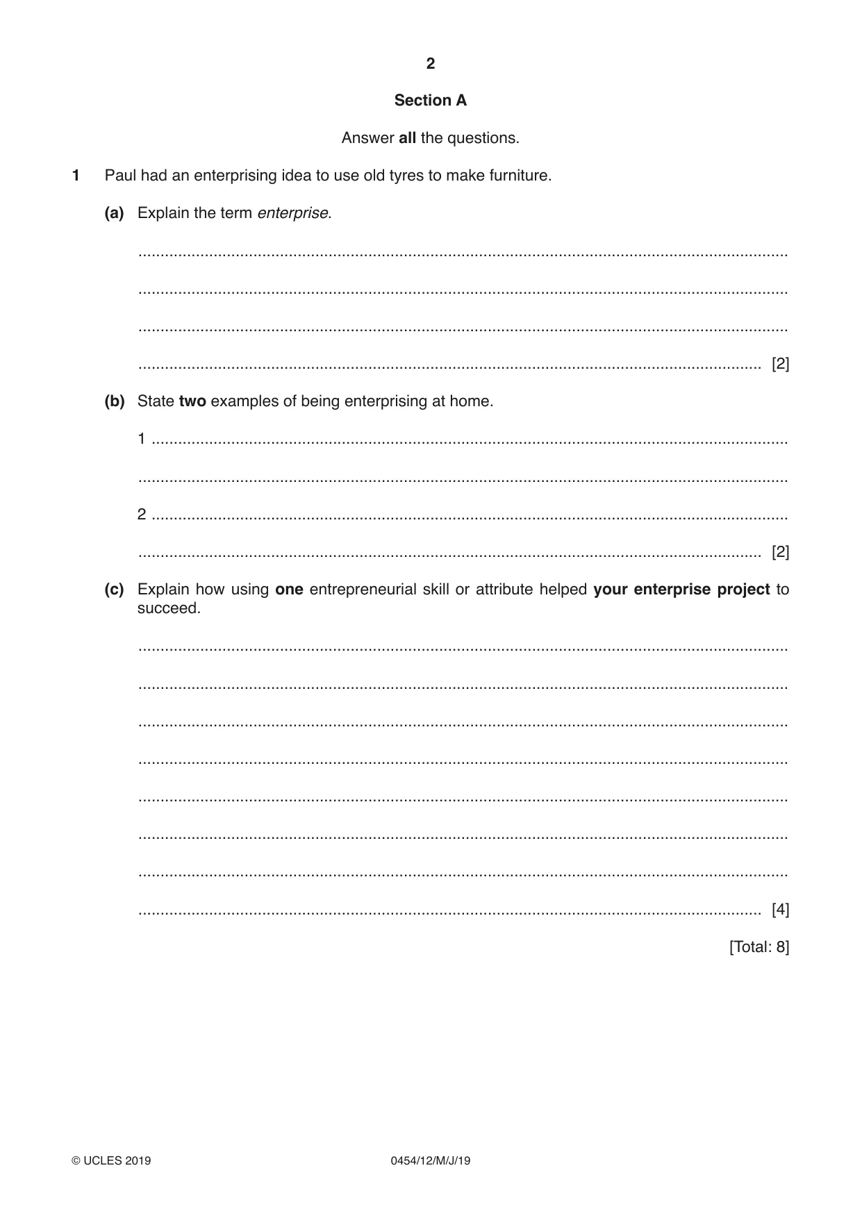 Cambridge IGCSE Enterprise 0454 2019 May/June Paper 1 · Variant 2 question paper, page 2 of 16